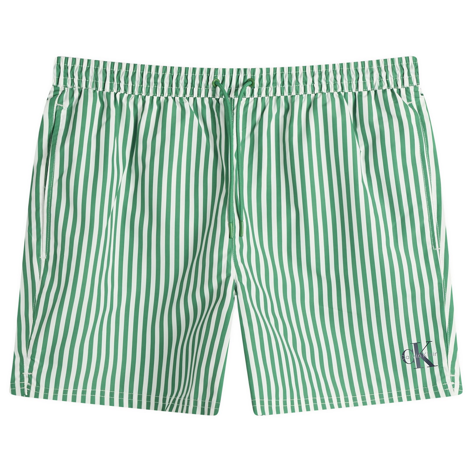 Calvin Klein Men’s Medium Drawstring Swim Shorts Penny Stripe/Mardi Gras Green