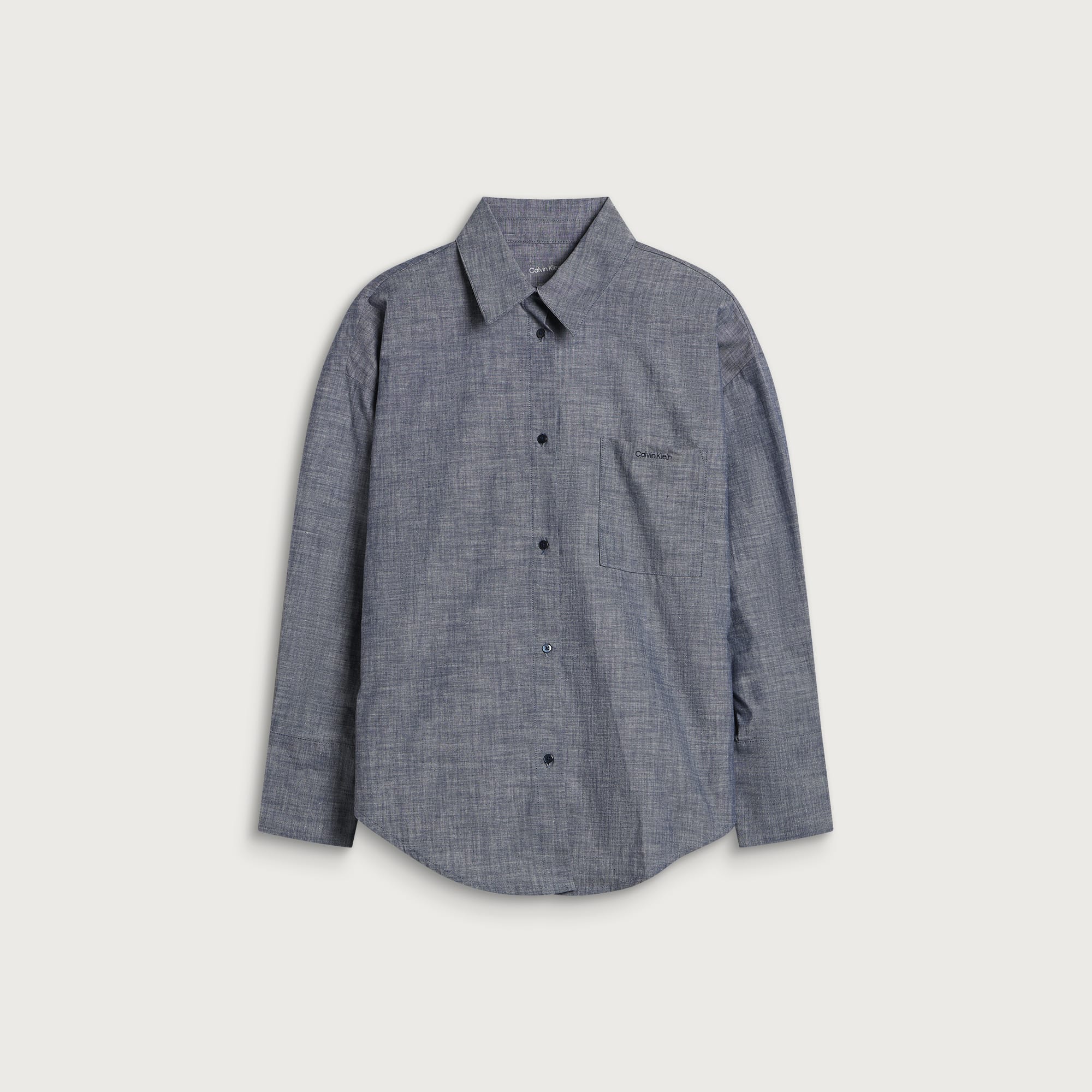 Calvin Klein Women's Long Sleeve Chambray Button Down Top Indigo