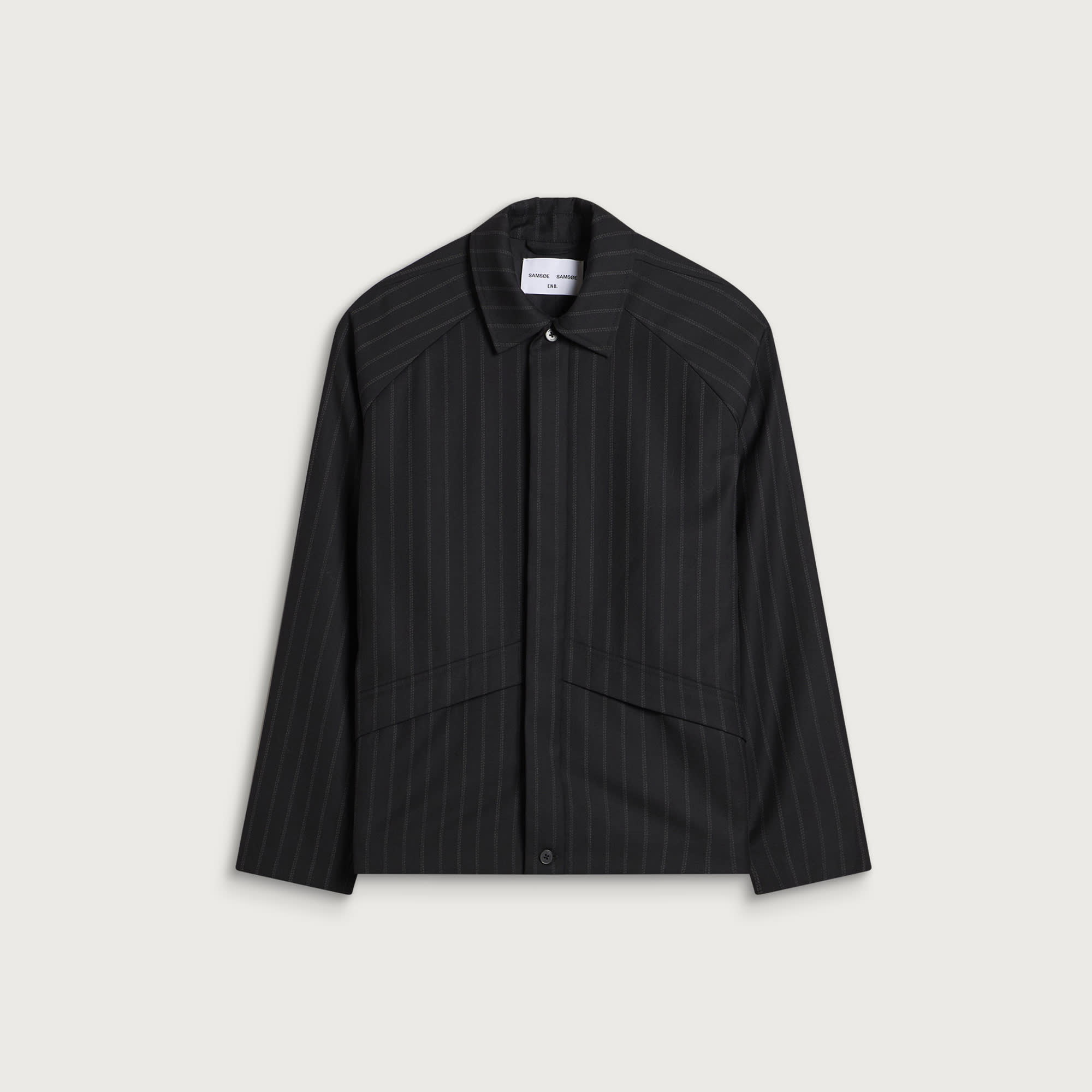 Samsoe Samsoe: END. x Samsøe Samsøe Men's Saarvo Overshirt in Black Pinstripe, Size XX-Large
