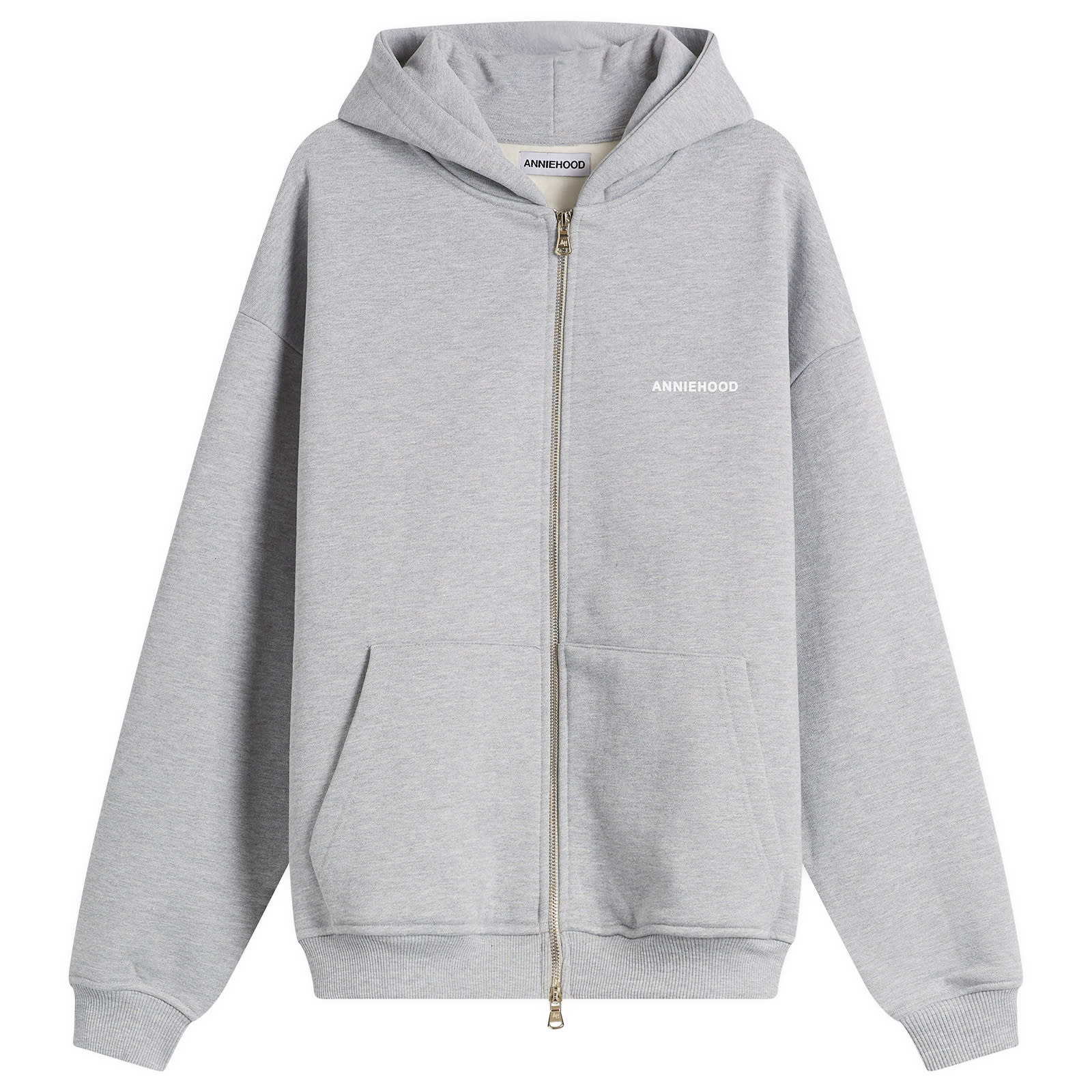 ANNIE HOOD Men’s Mini Logo Zip Hoodie Marl Grey