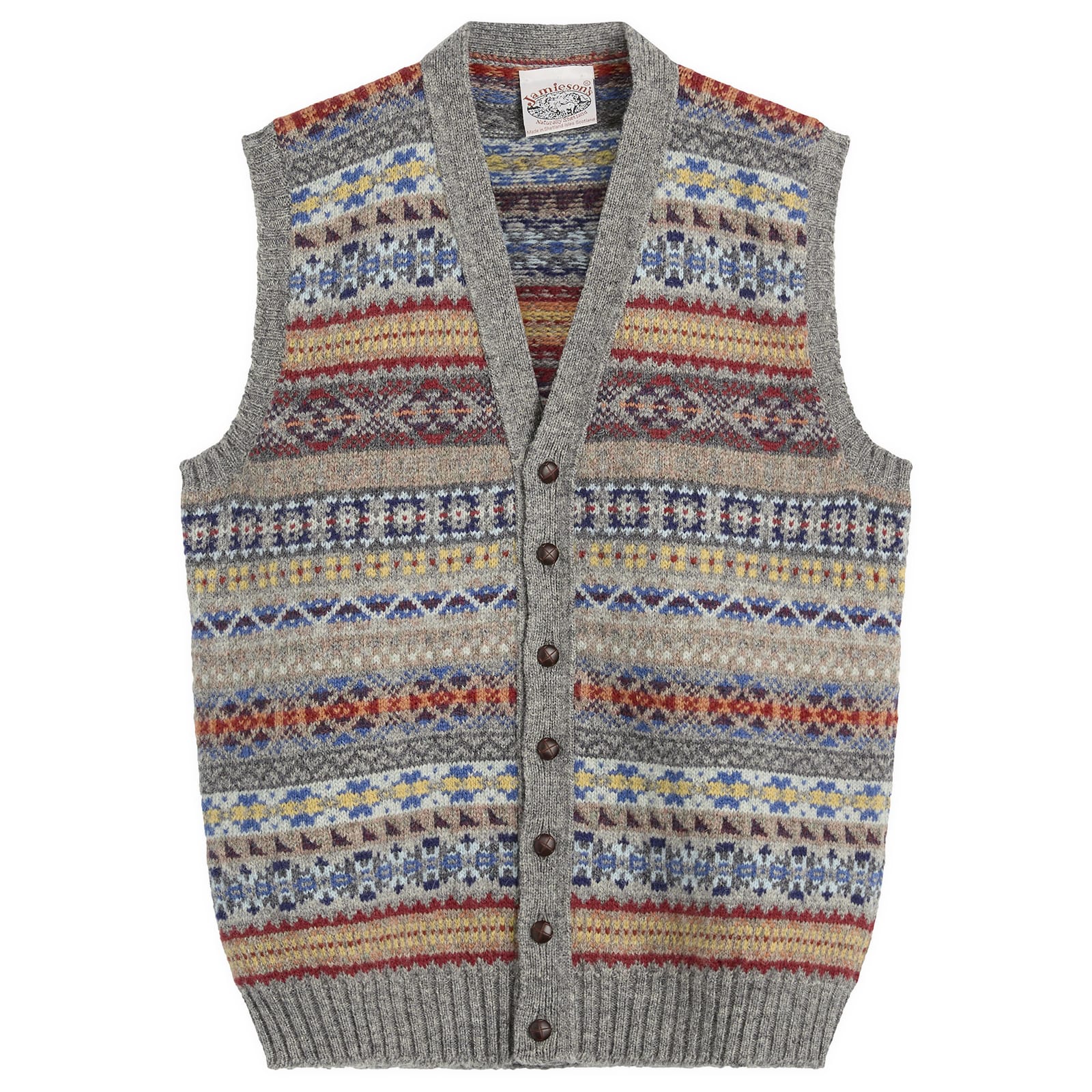 Jamieson's of Shetland Men's Fair Isle Button Through Vest Steel