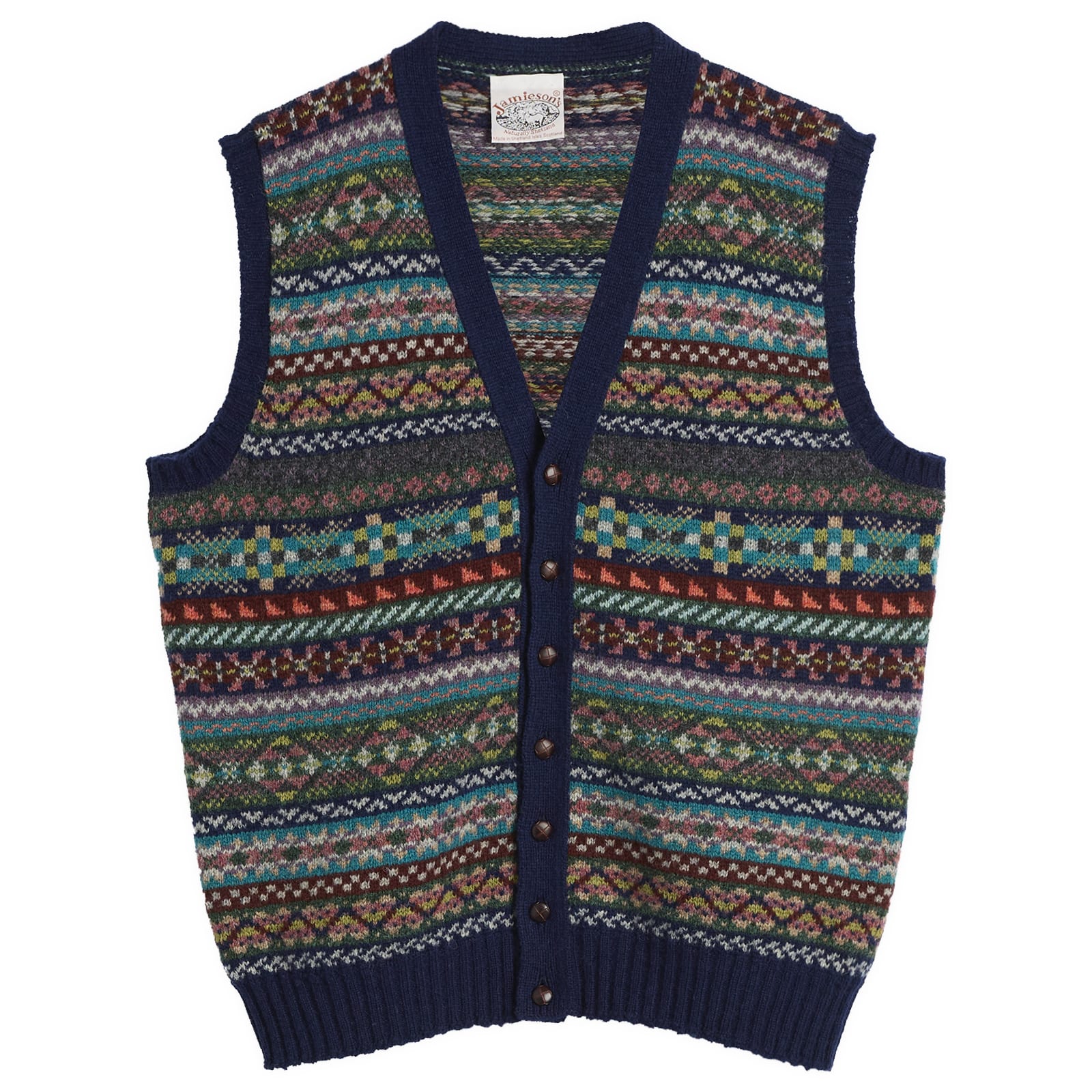 Jamieson's of Shetland Men's Fair Isle Button Through Vest Eclipse
