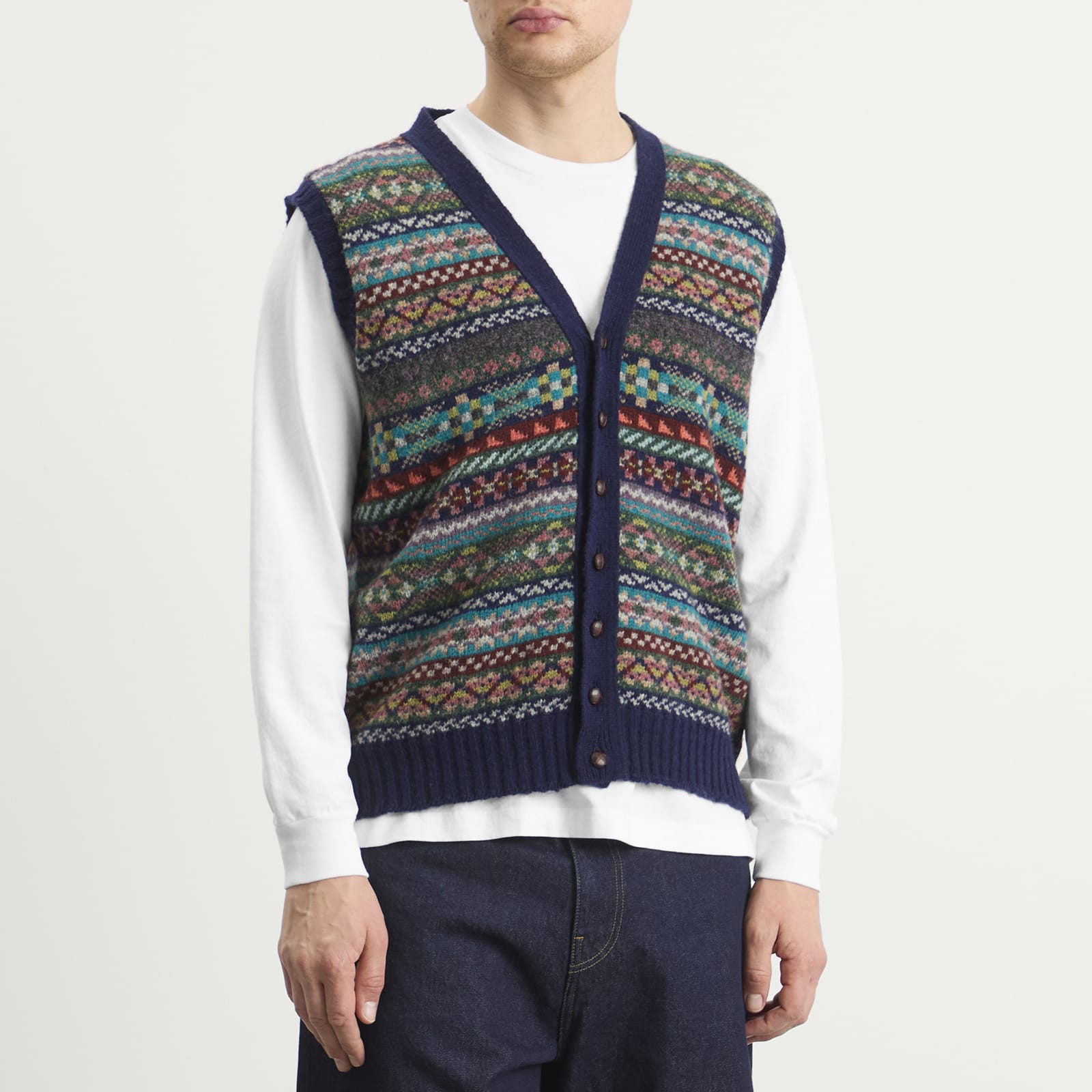 Jamieson's of Shetland Men's Fair Isle Button Through Vest Eclipse
