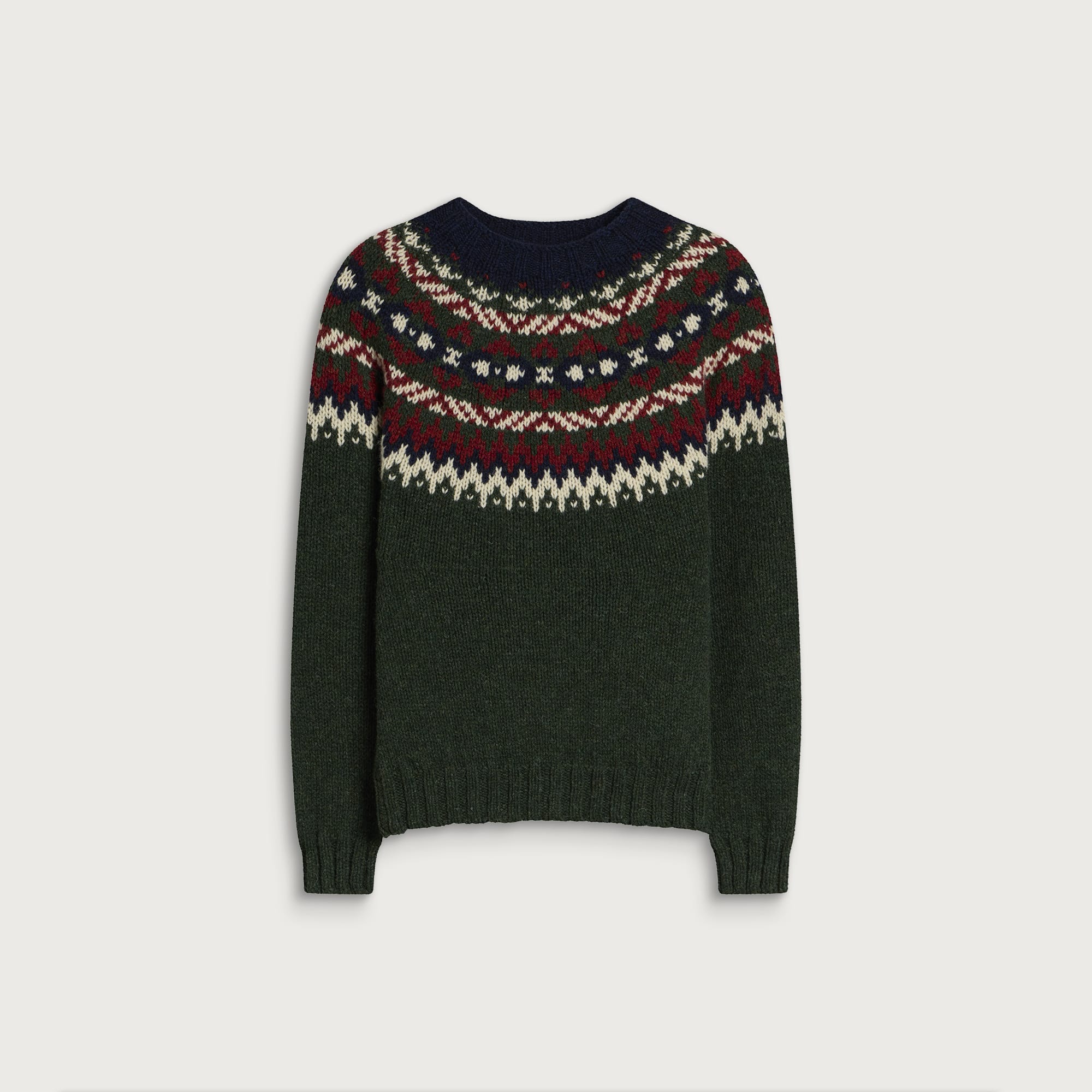 Barbour Men's Scottish Made Placement Fairisle Crew Green