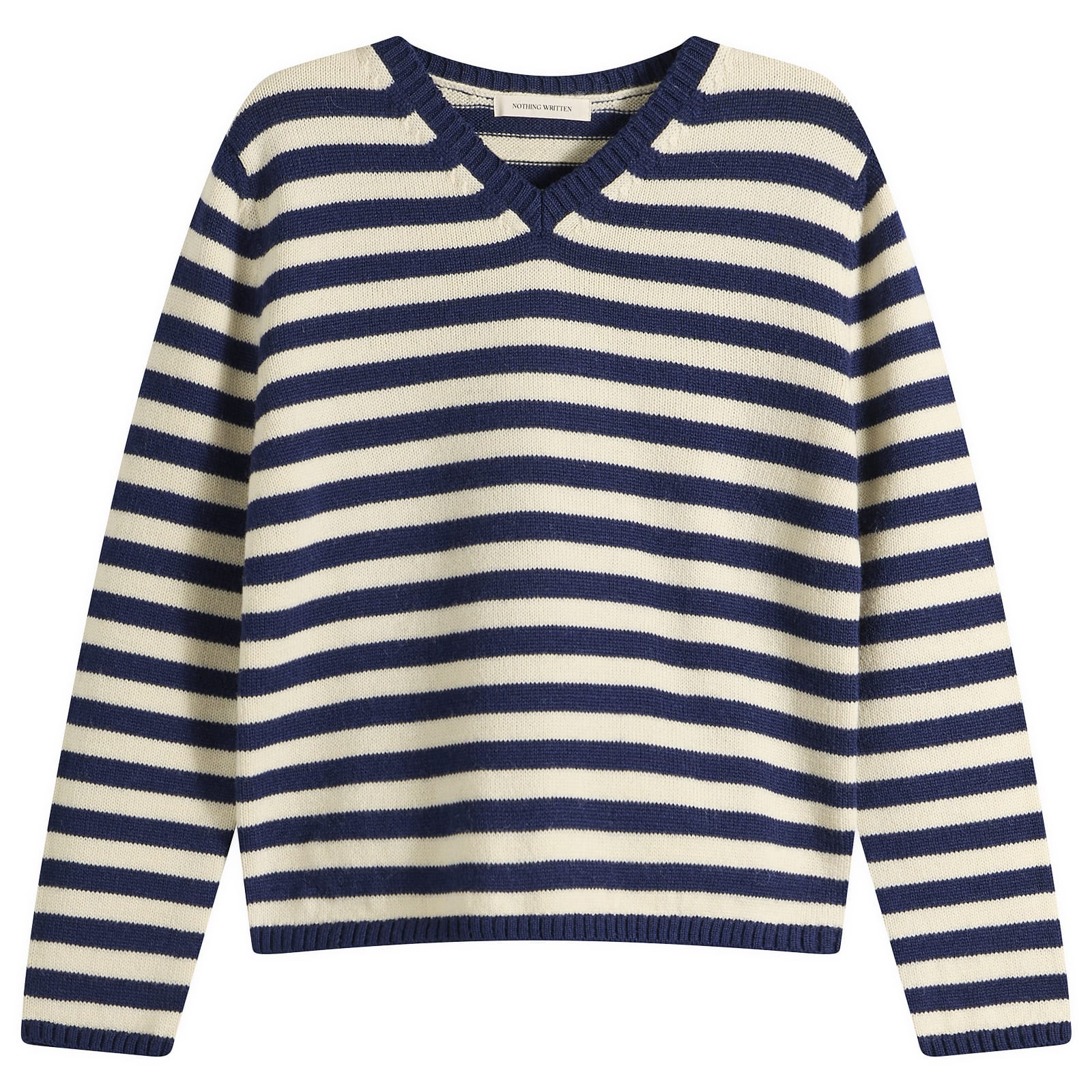 Nothing Written Women's Molly V-Neck Pullover in Ivory Stripe, Size Large
