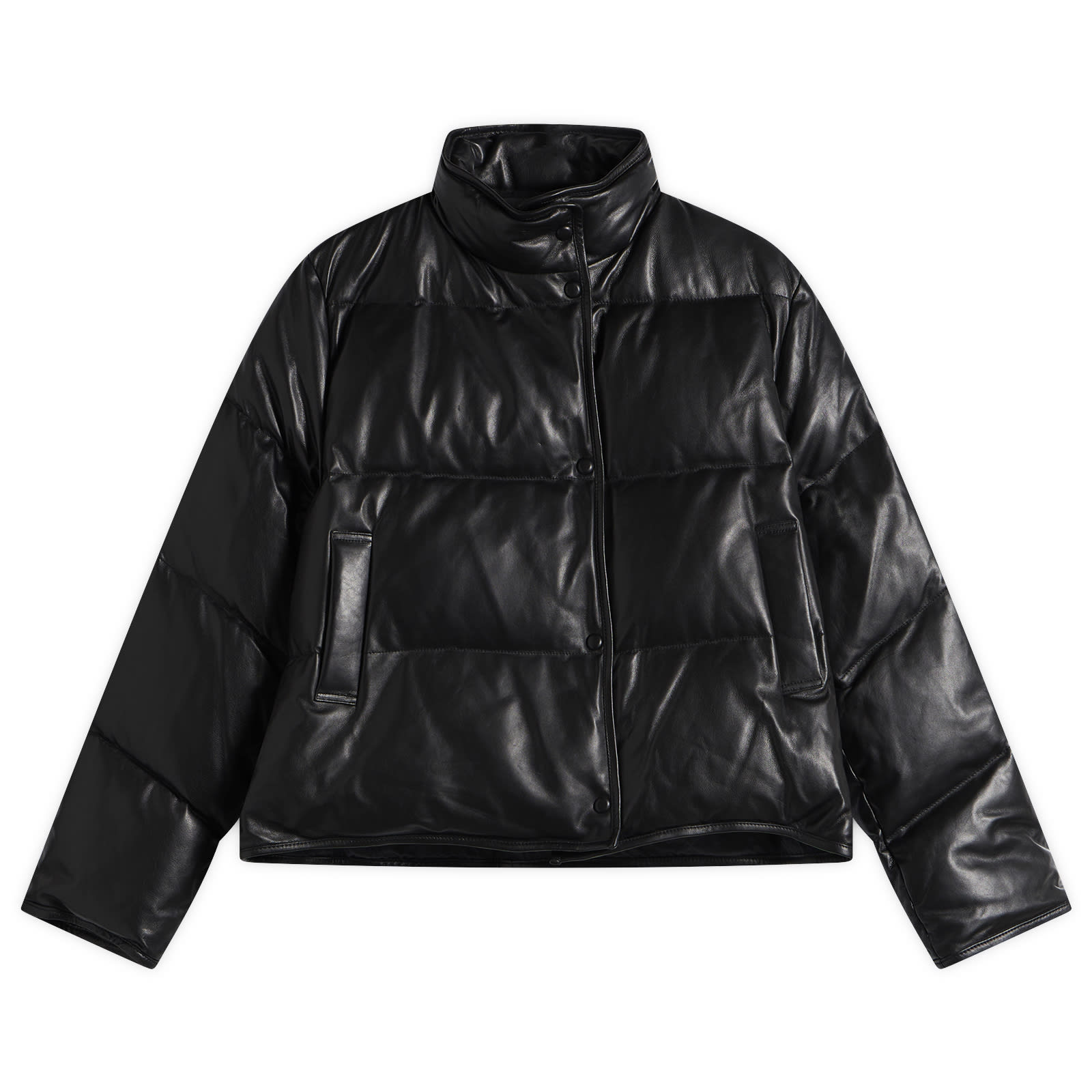 Nothing Written Women's Lambskin Leather Puffer in Black, Size Large 