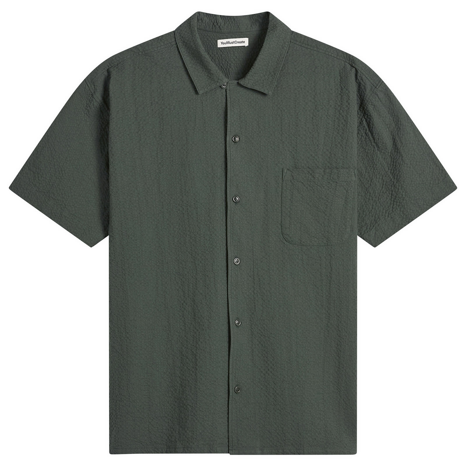 YMC Men’s Organic Seersucker Malick Shirt Dark Green