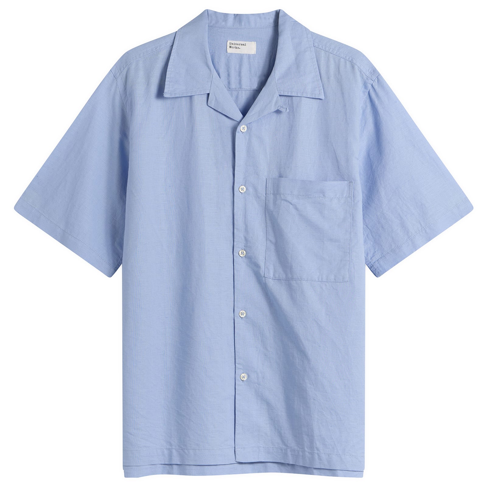 Universal Works Men's Linen Cotton Camp Shirt Pale Blue