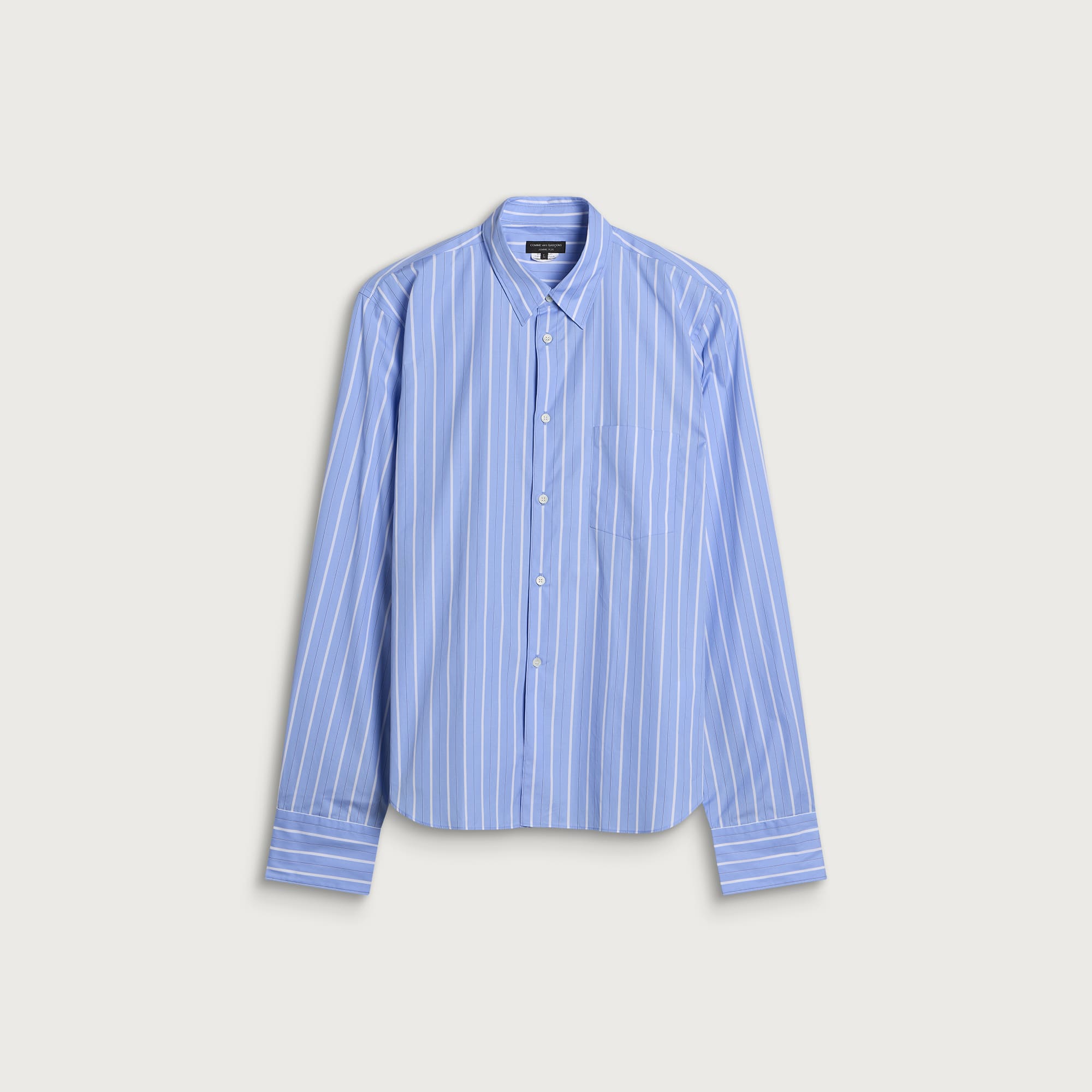 Comme des Garçons Homme Plus Men's Stripe Shirt with Lace inlay in Sax/White X Black, Size X-Large
