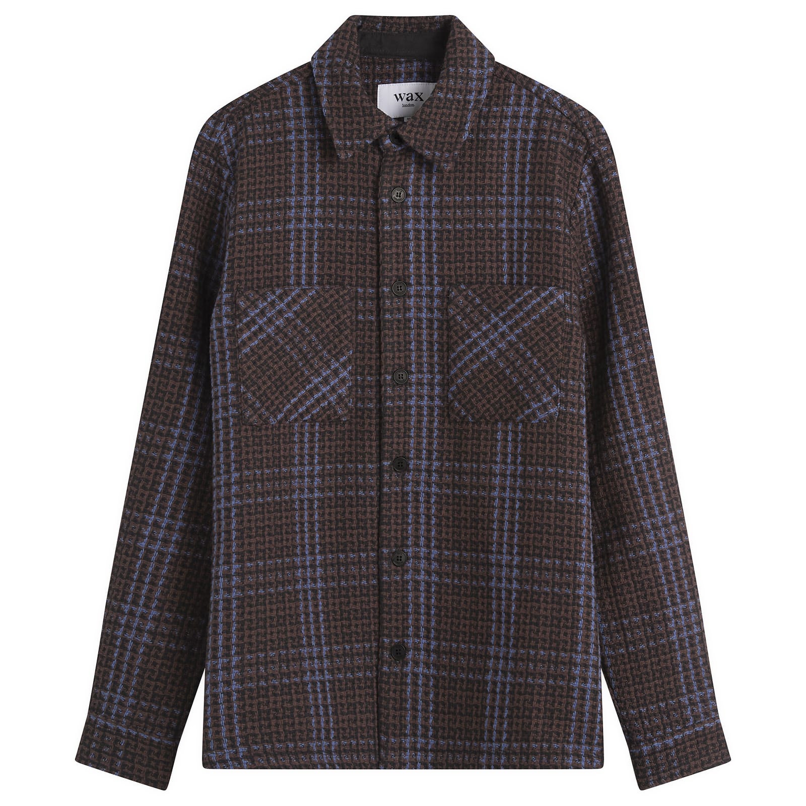 Wax London — Men's Whiting Skate Check Overshirt in Brown/Blue, Size Medium