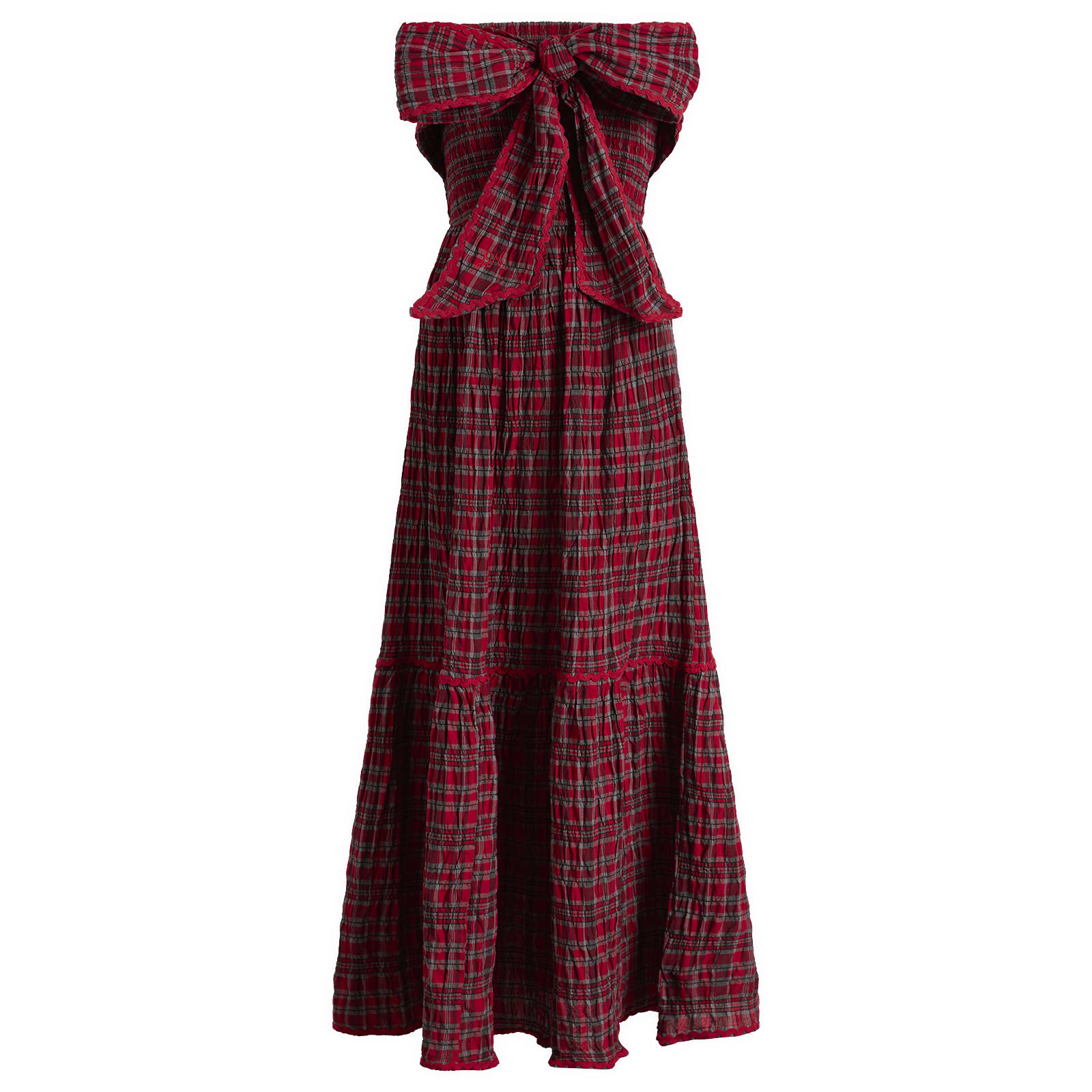 Damson Madder Red Mia Check Midi Dress - Red UK 8 at Urban Outfitters