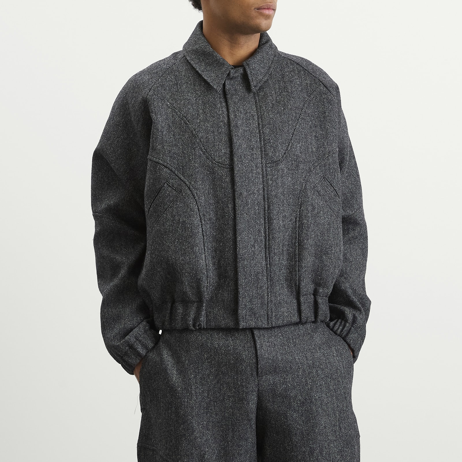 Sage Nation Men's Wool Jiji Jacket Dark Grey Herringbone | S052