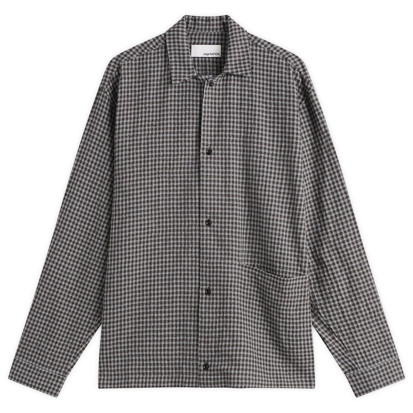 SAGE NATION — Sage Nation Men's Siesta Boxy Shirt in Mint Gingham Check, Size Medium