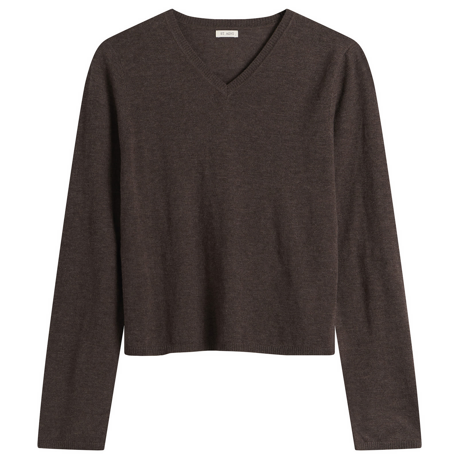 ST. Agni Women's Fine Merino V Neck Sweater in Mulch, Size Large 