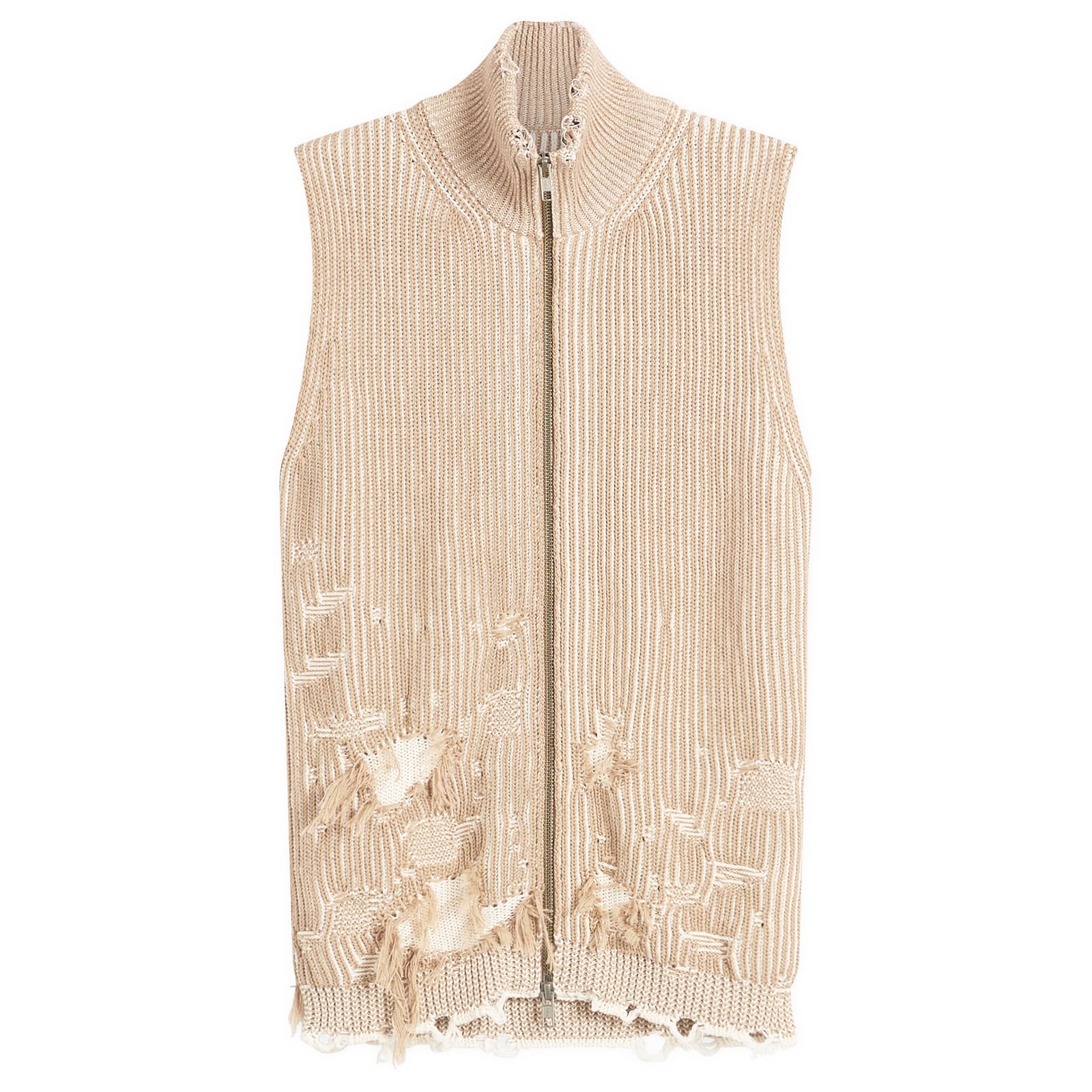 MM6 Maison Margiela Women's Knitted Gilet in Camel/Chalk, Size Large