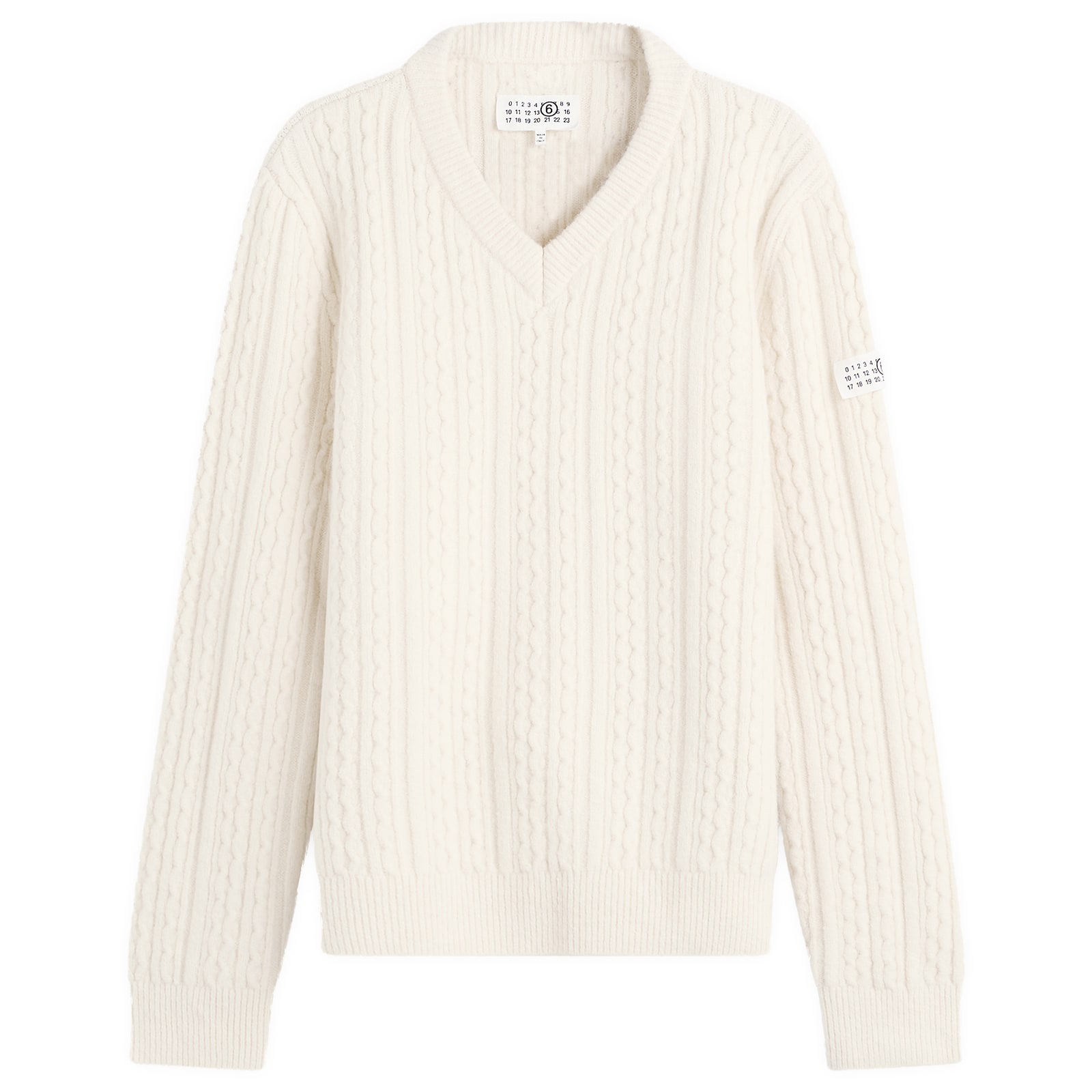 MM6 Maison Margiela Women's V-Neck Chunky Knitted Jumper in Off White, Size Medium
