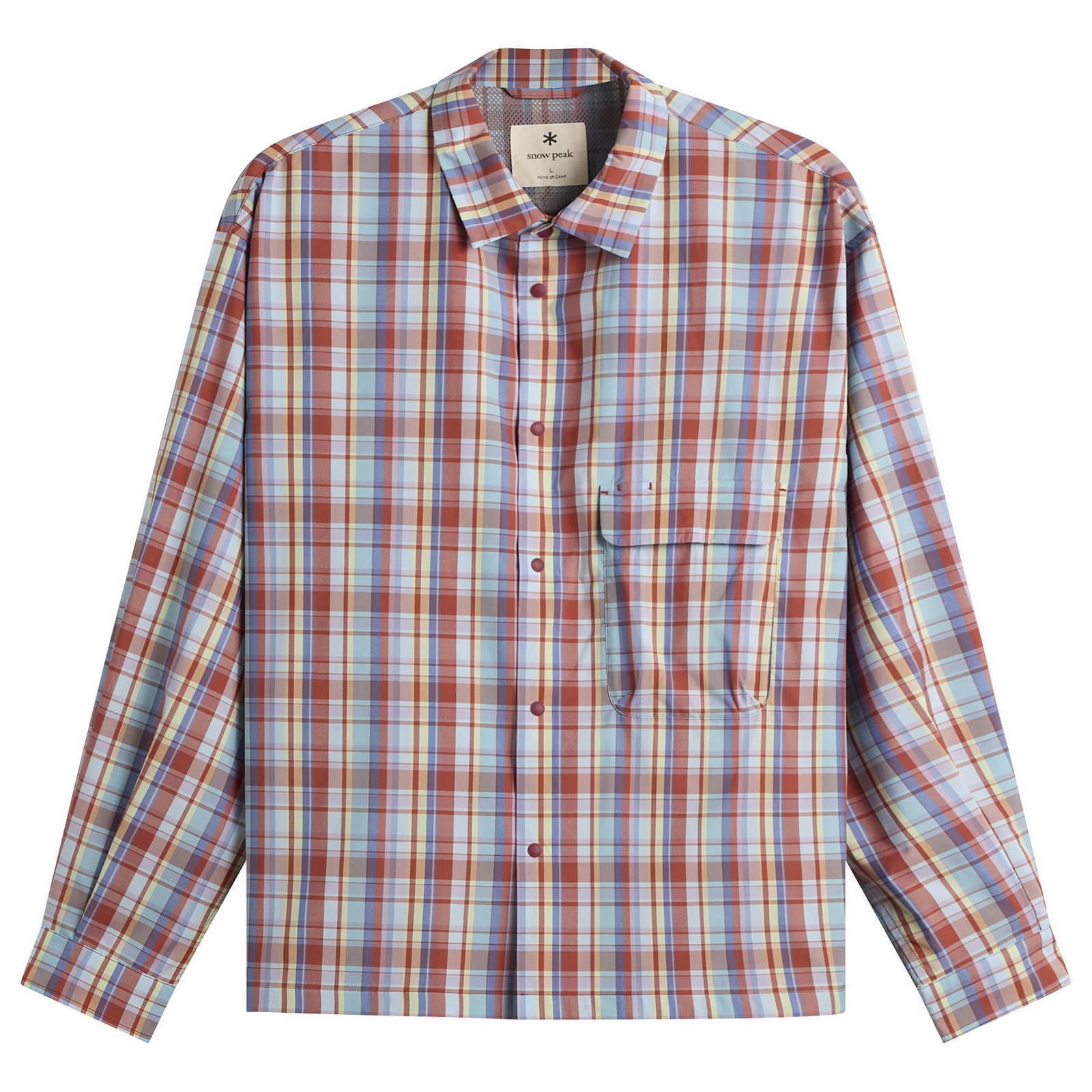 Snow Peak — Men's Fade Check Breezy Shirt in Red, Size Large