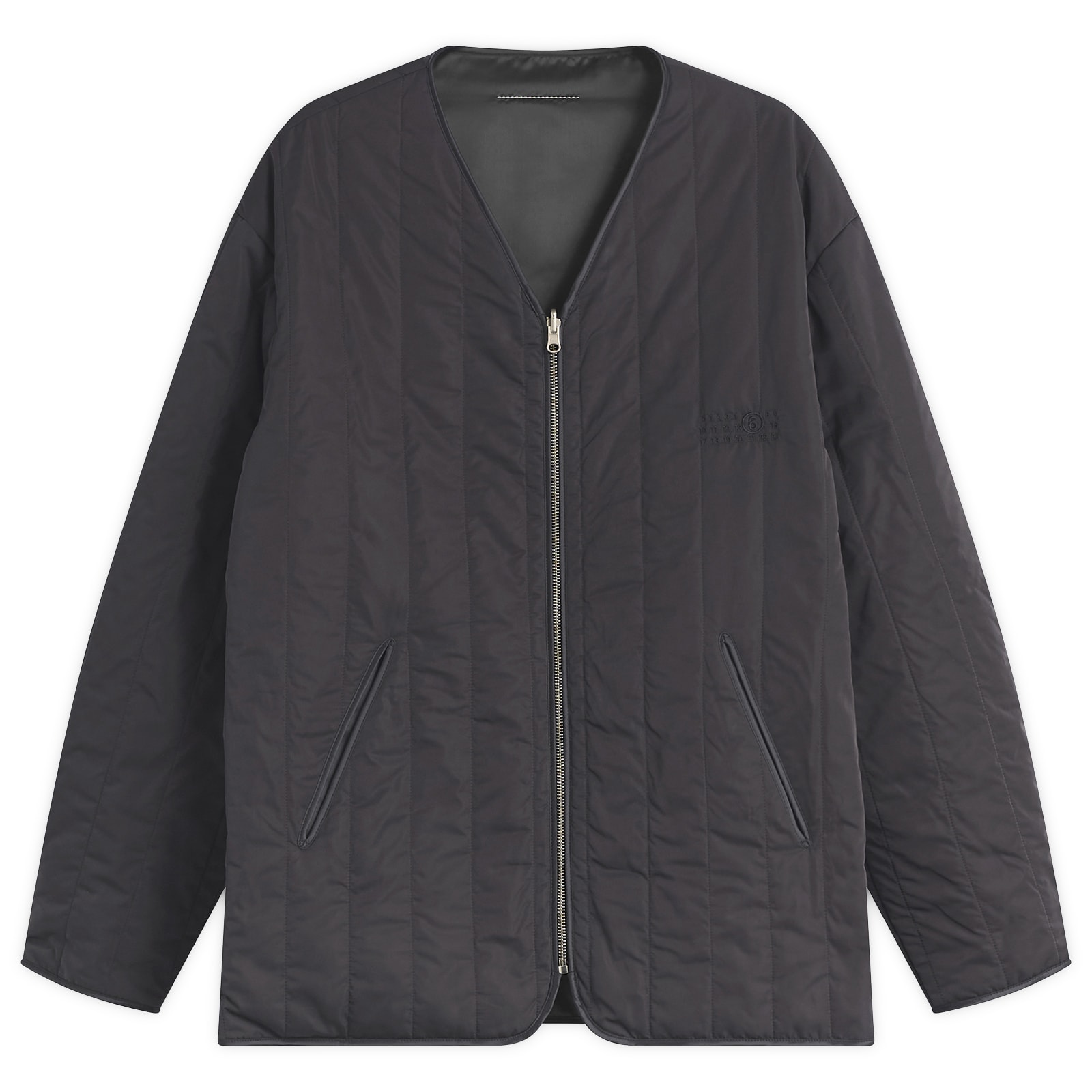MM6 Maison Margiela Men's Light Padded Collarless Jacket in Black/Black, Size IT 50