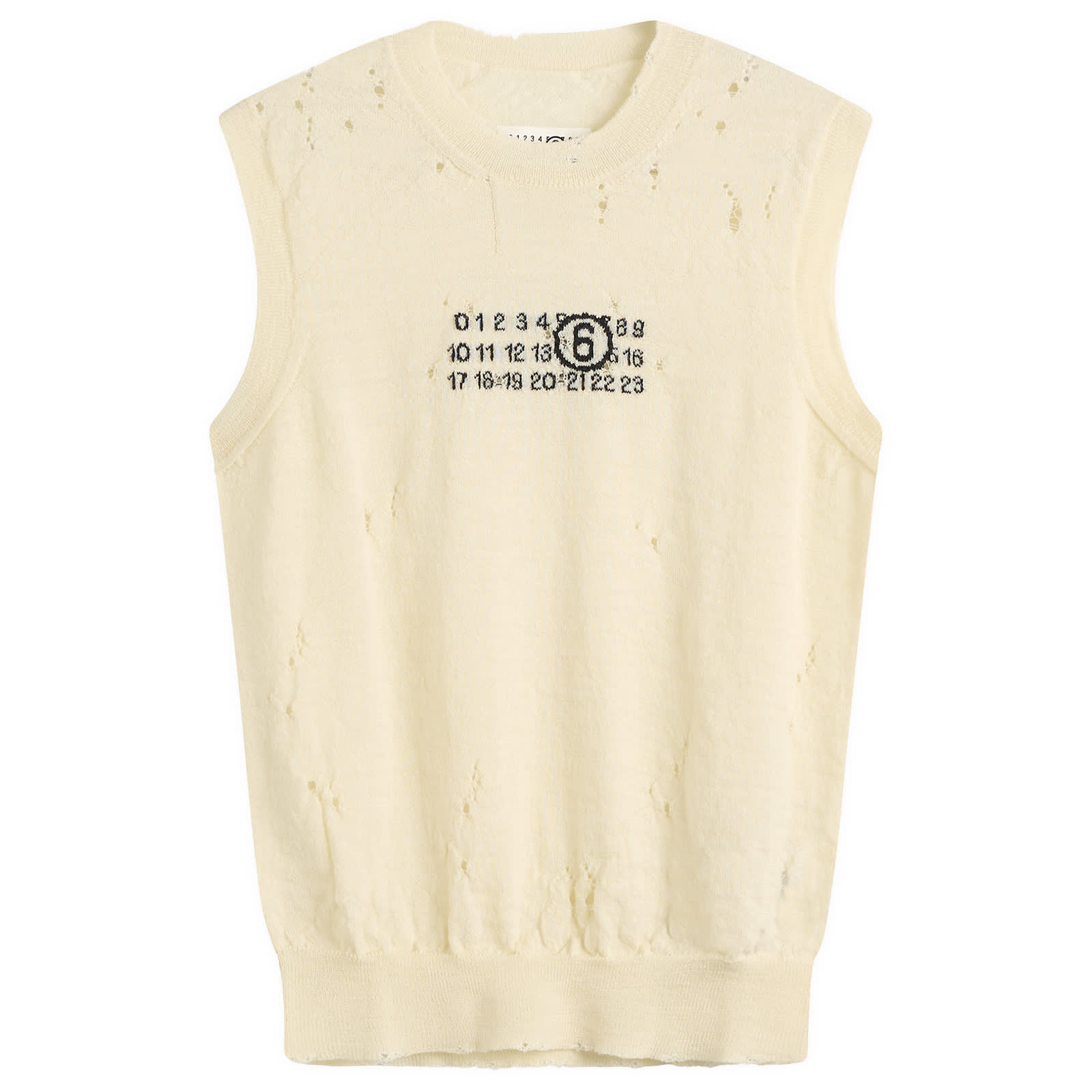 MM6 Maison Margiela Men's Numbers Logo Distressed Knitted Vest in Off White, Size Medium