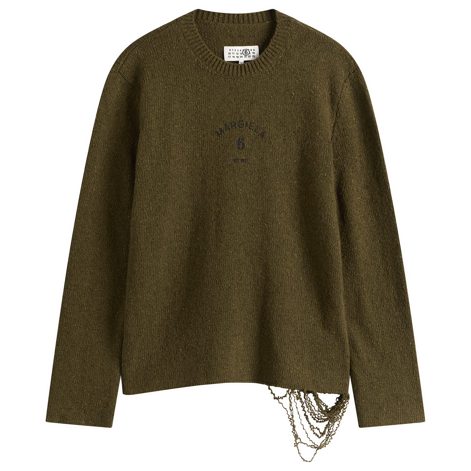 MM6 Maison Margiela Men's 6 Logo Crewneck Jumper in Khaki-Black Print, Size Large