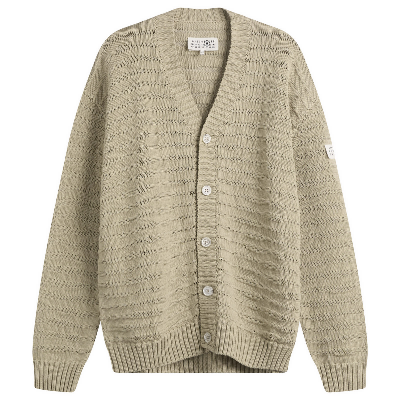 MM6 Maison Margiela Men's Cotton Ribbed Open Weave Cardigan in Dune, Size Small