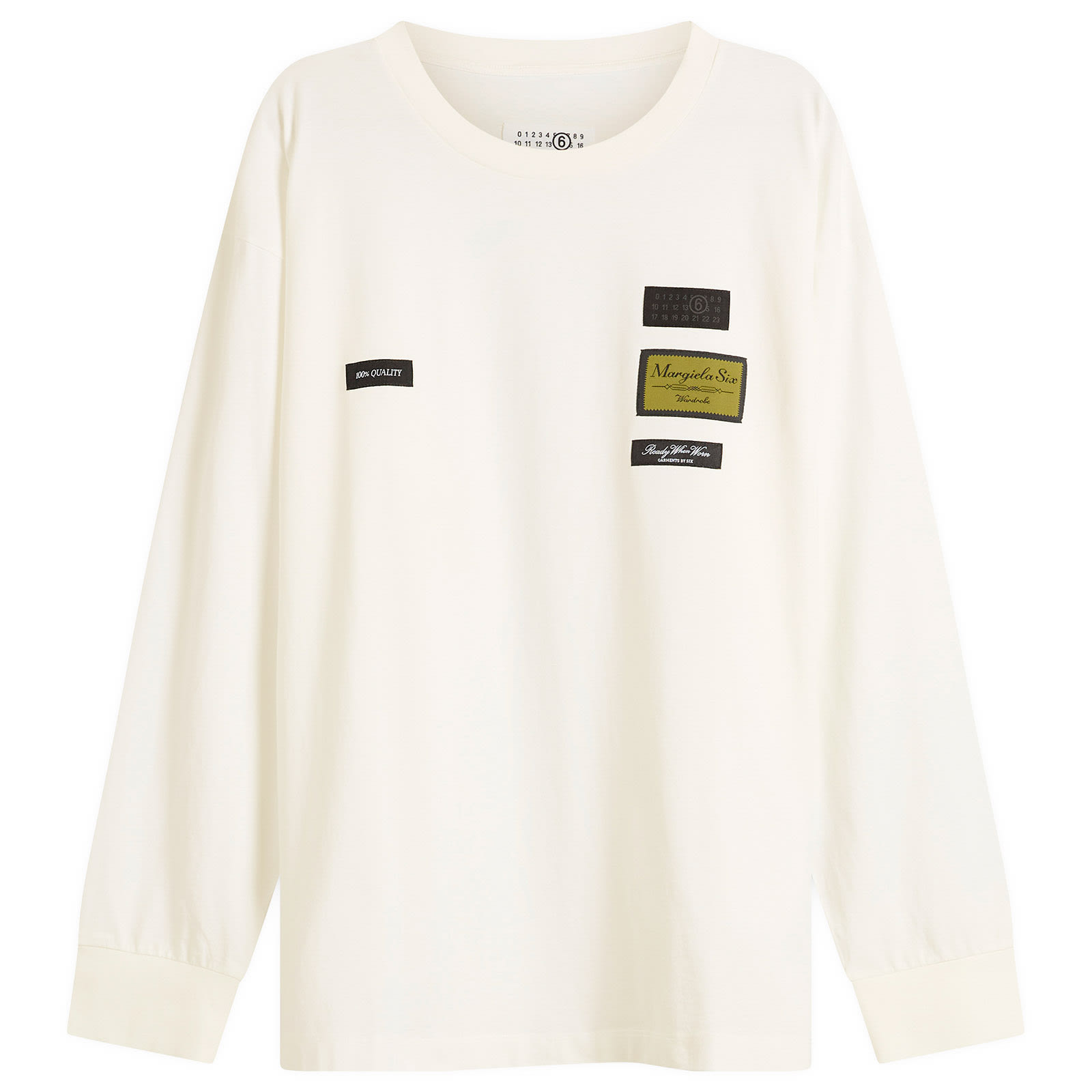 MM6 Maison Margiela Men's Tailored Labels Long Sleeve T-Shirt in Off White, Size X-Large