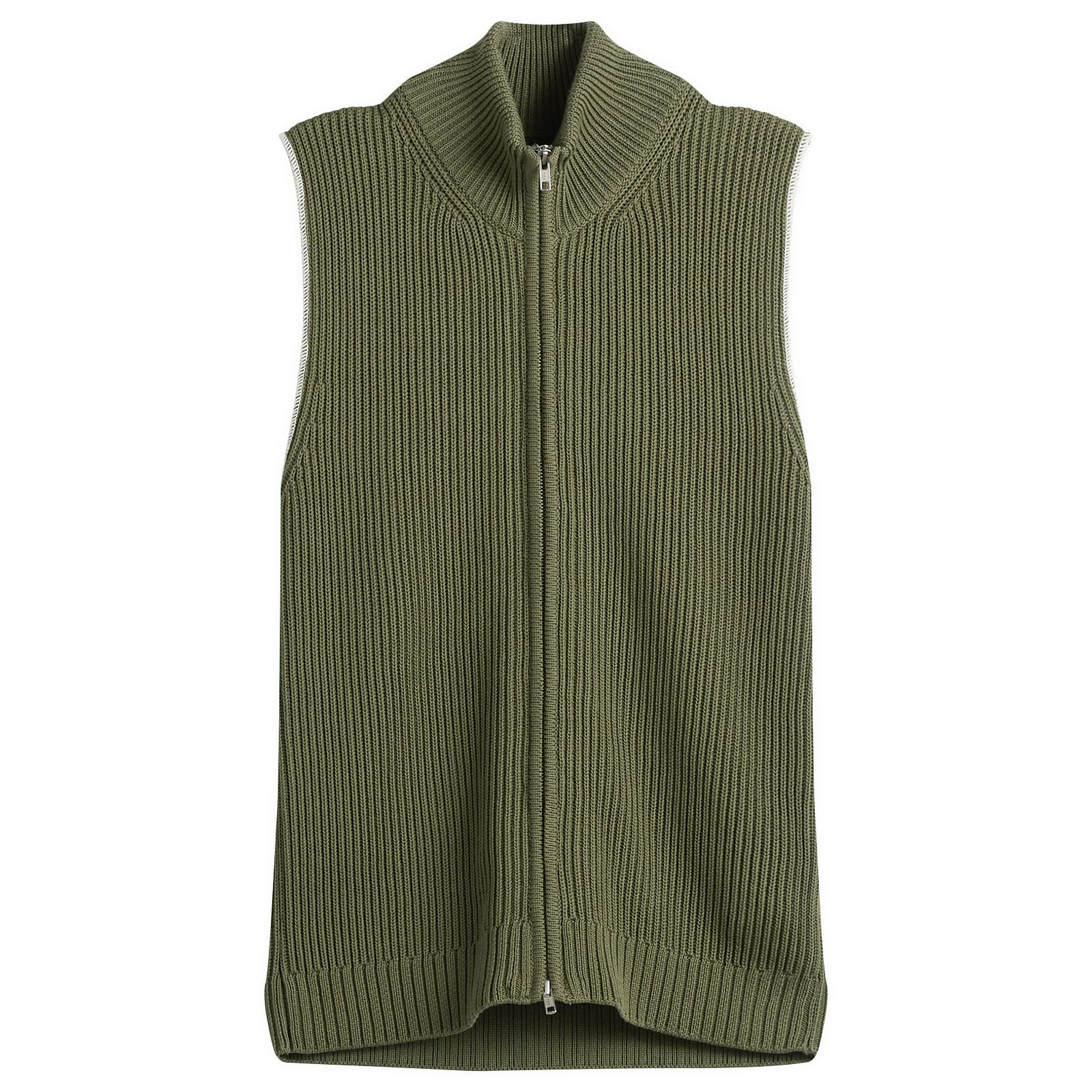 MM6 Maison Margiela Men's Knitted Ribbed Zip Vest in Kaki, Size Medium