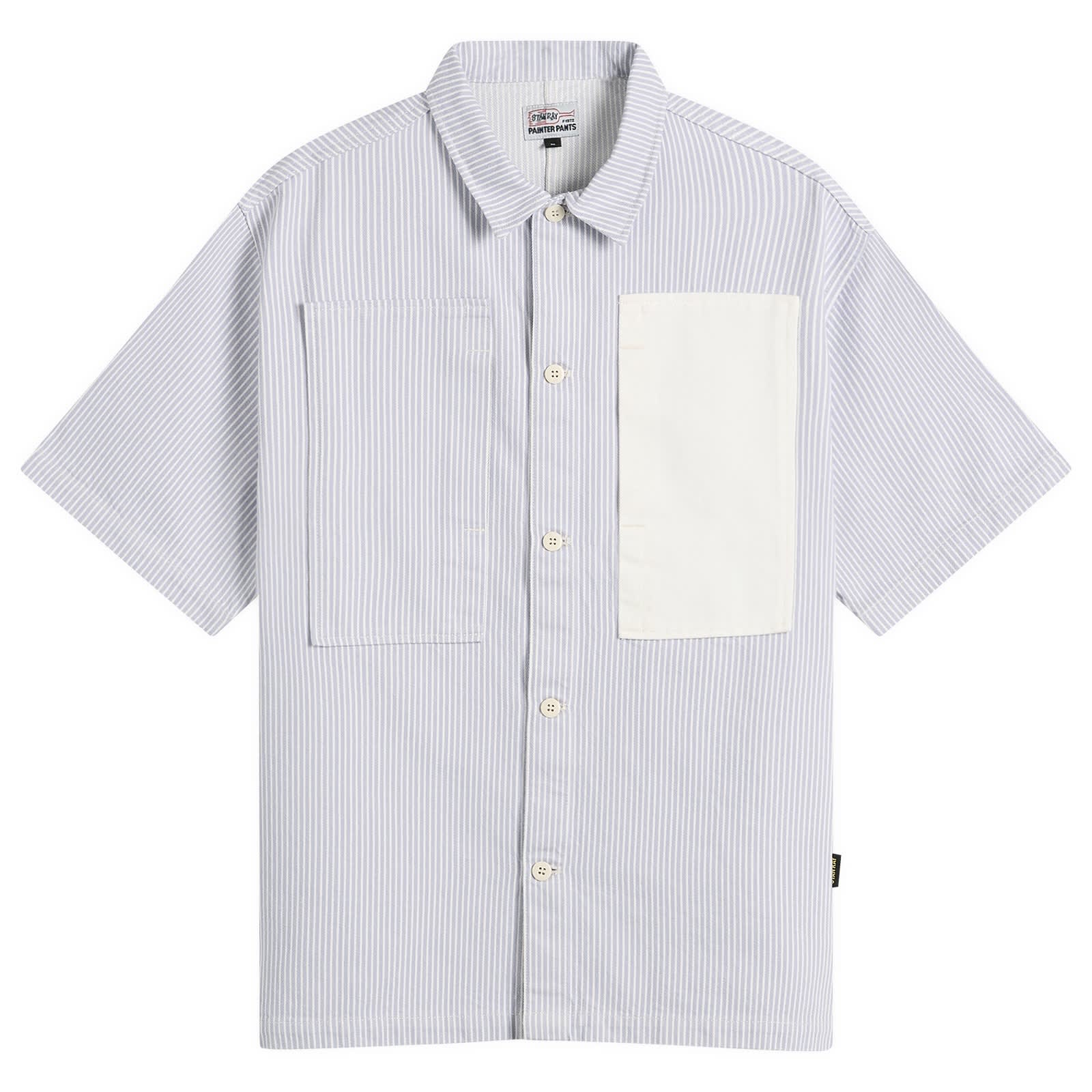 Stan Ray — Stan Ray Men's Short Sleeve Painter Shirt in Cosmic Purple Hickory, Size Small