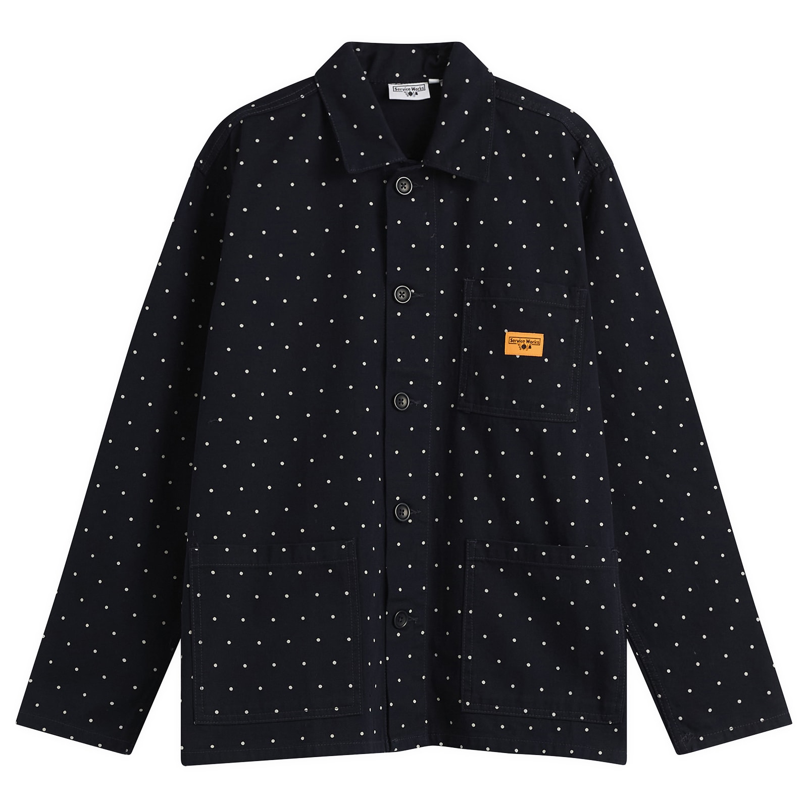 Service Works Men's Polka Dot Chore Shirt Jacket in Navy, Size X-Large