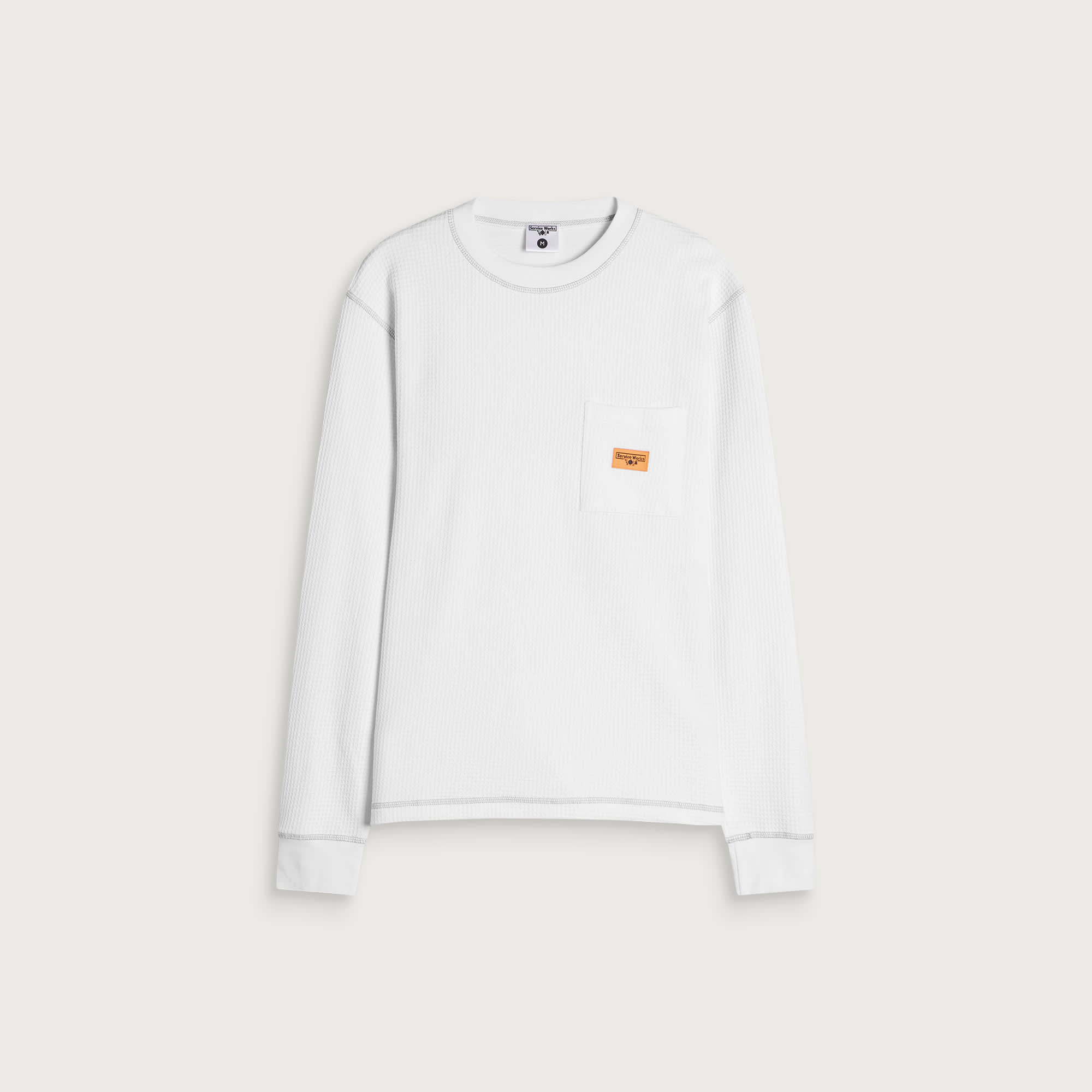 Service Works Men's Waffle Contrast Thermal Long Sleeve T-Shirt - Ecru