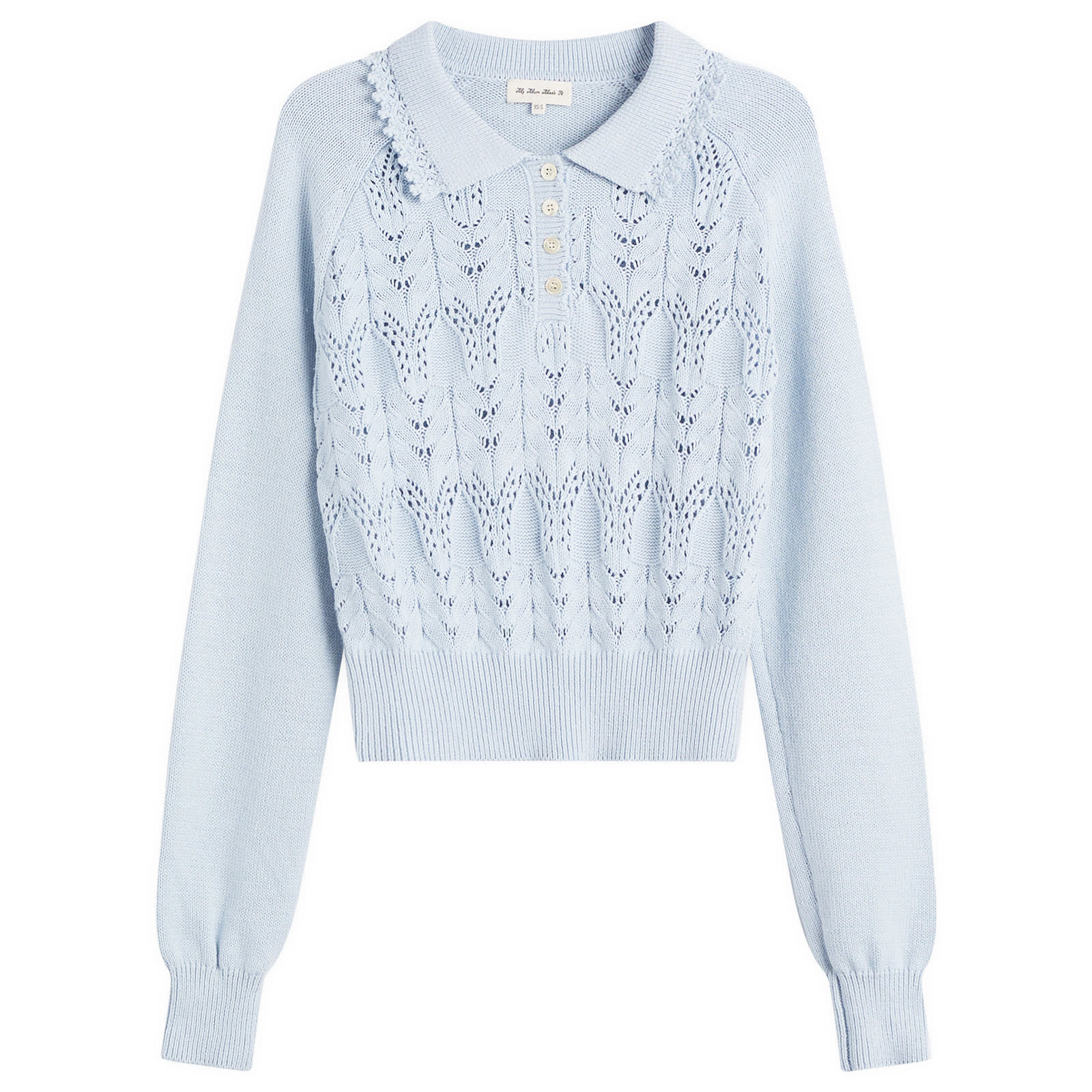 My Mum Made It Women's Buttoned Lace Knit Pullover in Bluewish, Size XX-Large