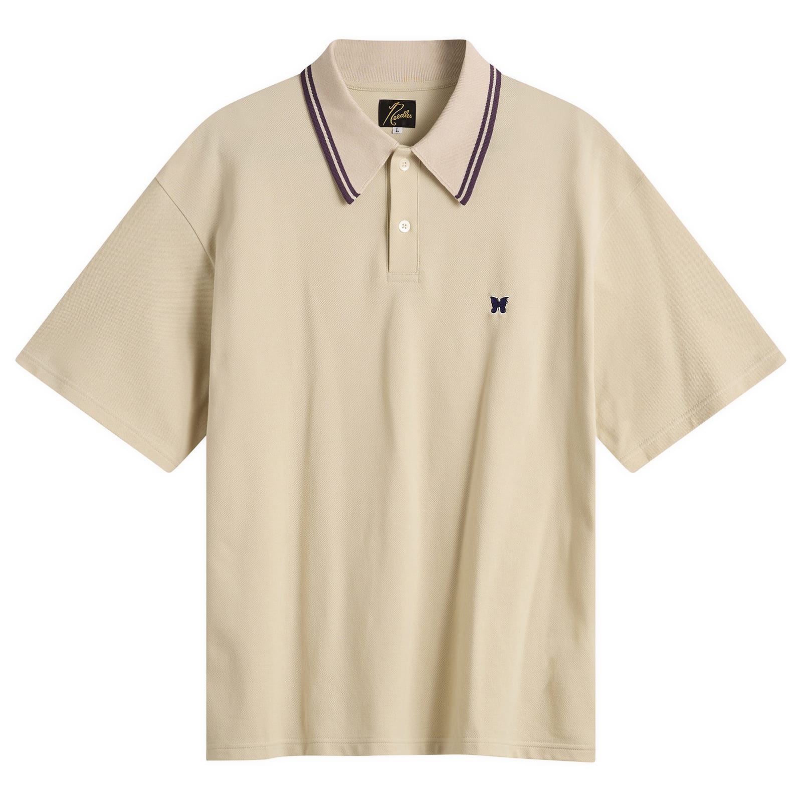 Needles Men's Pique Polo Beige | SX442-A | FOOTY.COM