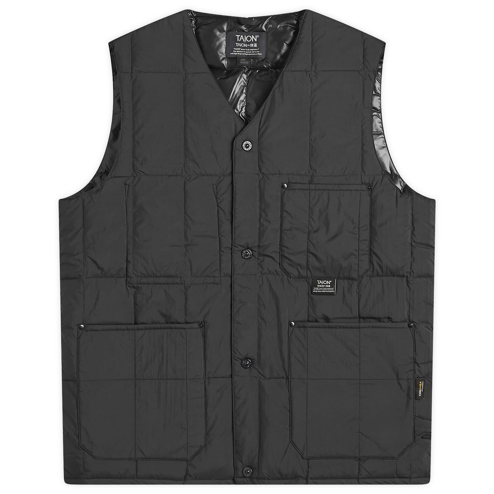 Taion Men’s Work V-Neck Button Down Vest Black