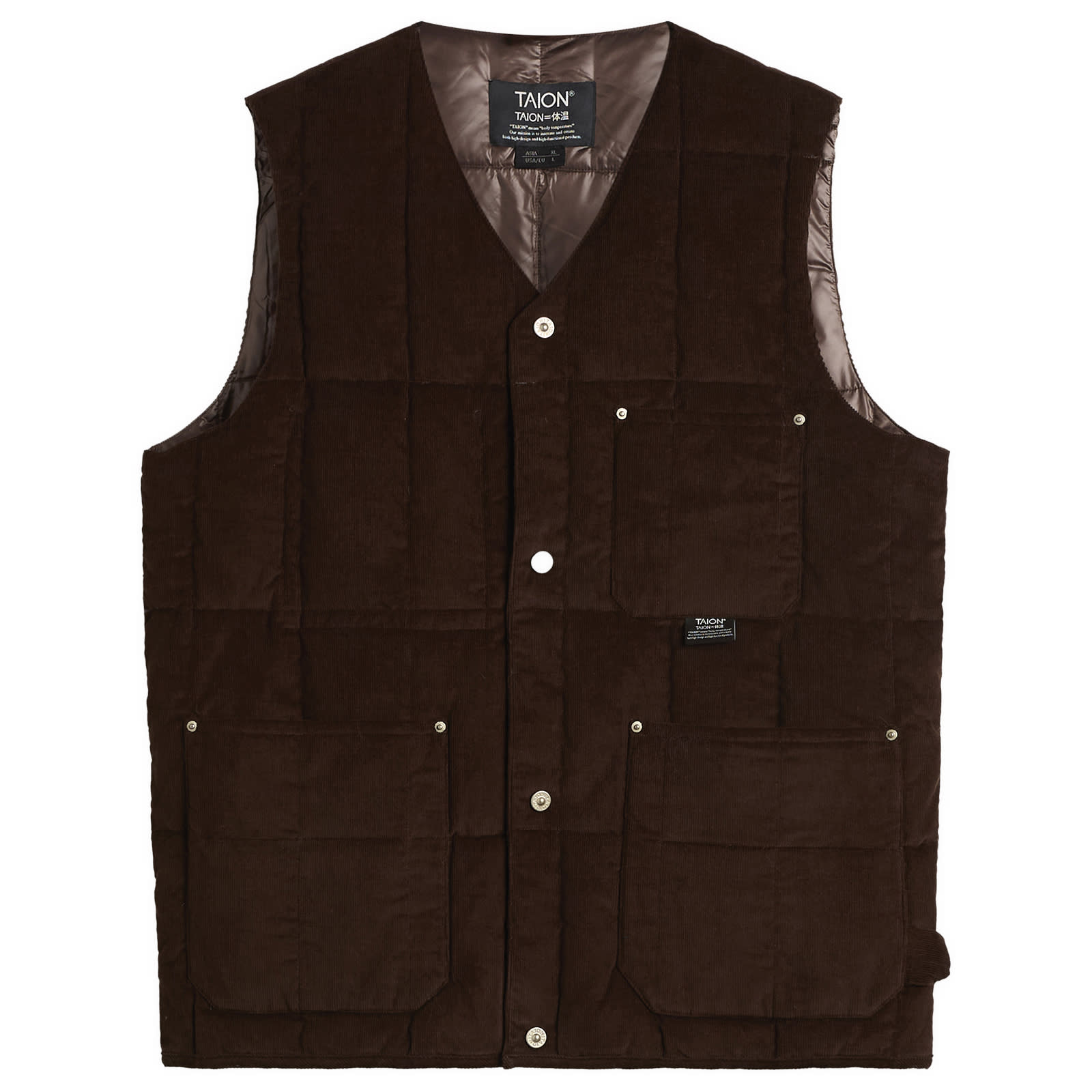 Taion Men’s Work V-Neck Button Down Vest Dark Brown