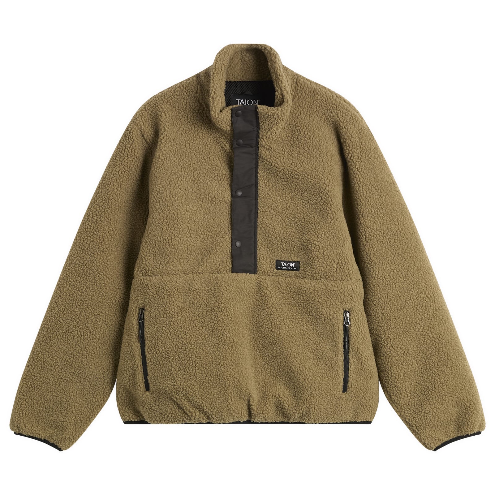 Taion Men’s Pull Over Boa Fleece Jacket Dark Beige/Black