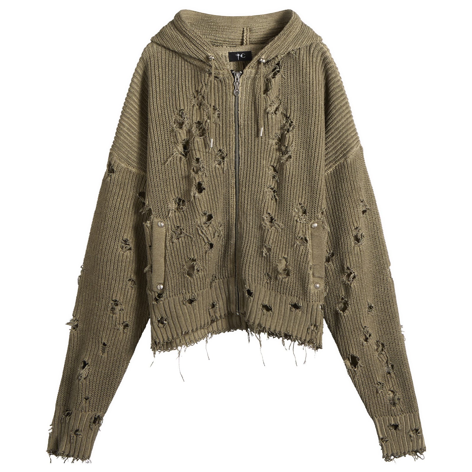 Thug Club — Thug Club Men's Distressed Knitted Hoodie in Beige, Size 4