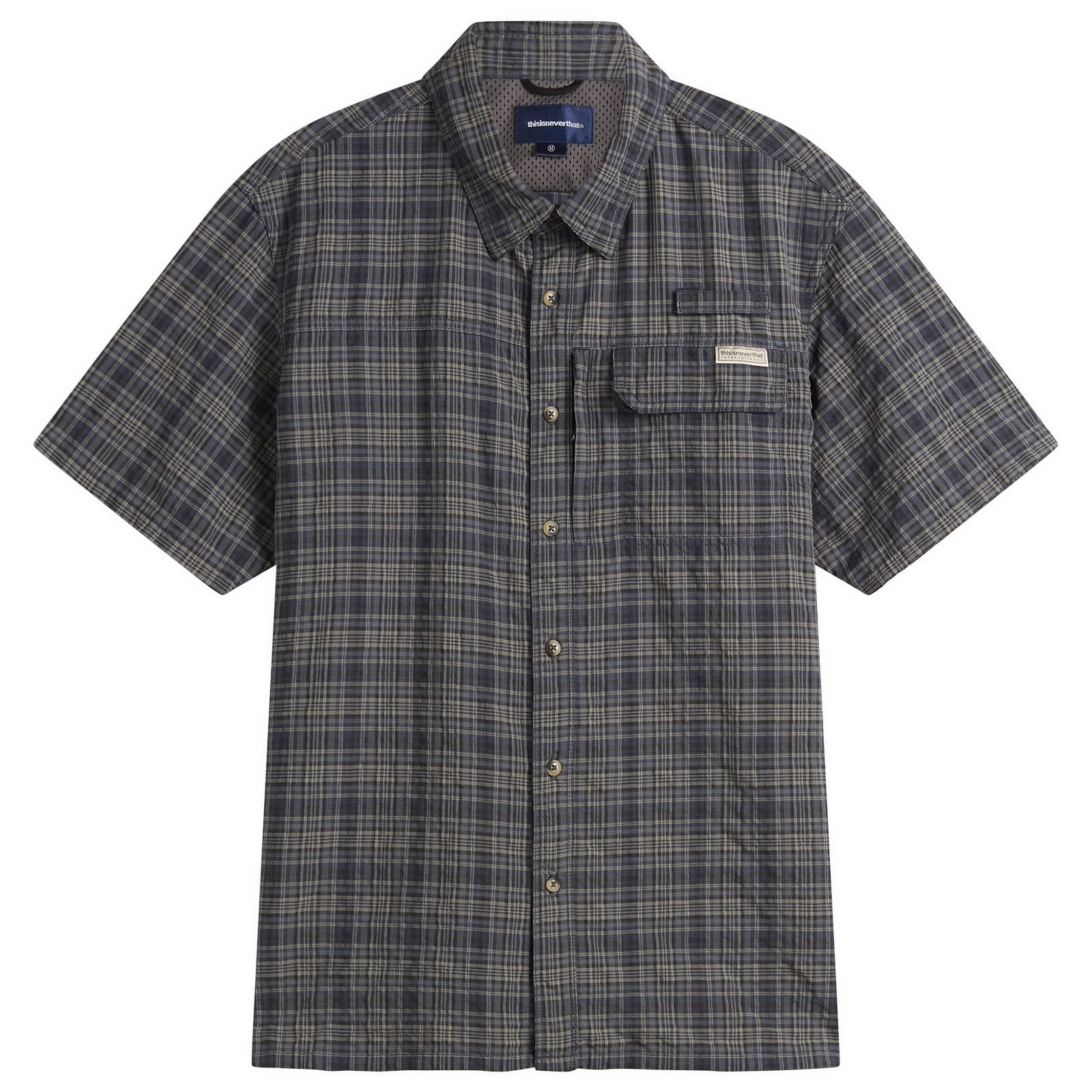 thisisneverthat Men’s Plaid Short Sleeve Fishing Shirt Dark Navy