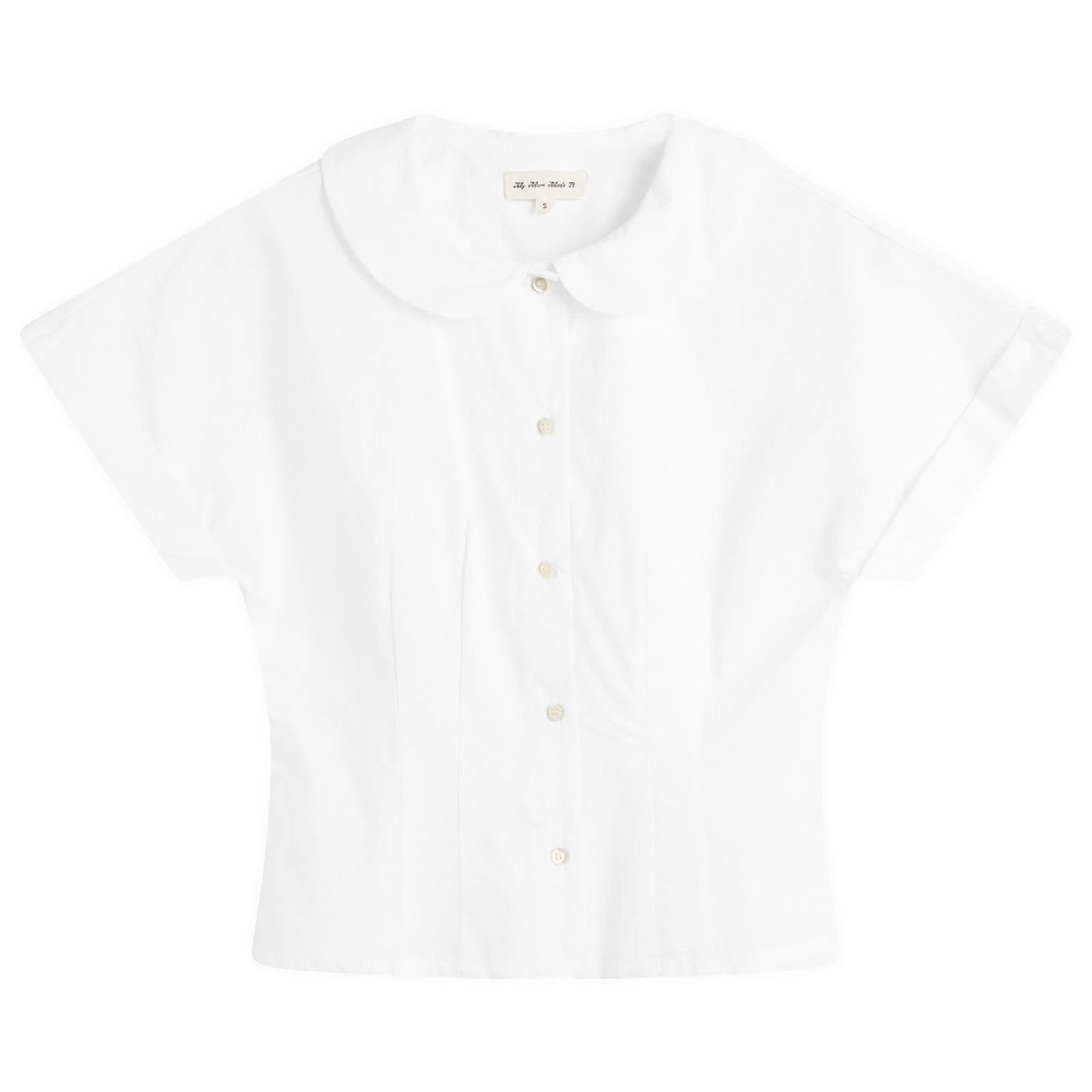 My Mum Made It Women's Curved Collar Cap Sleeve Shirt in White, Size X-Large