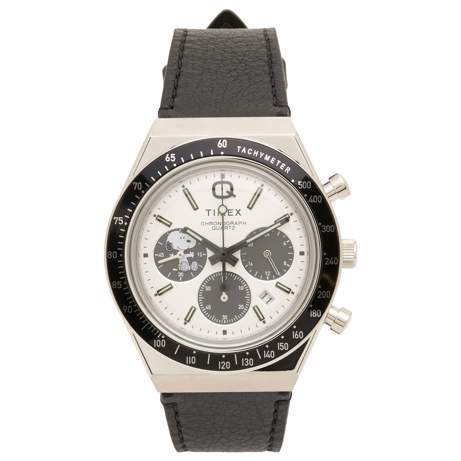 Timex x Peanuts Q Chrono Watch in Silver/Black