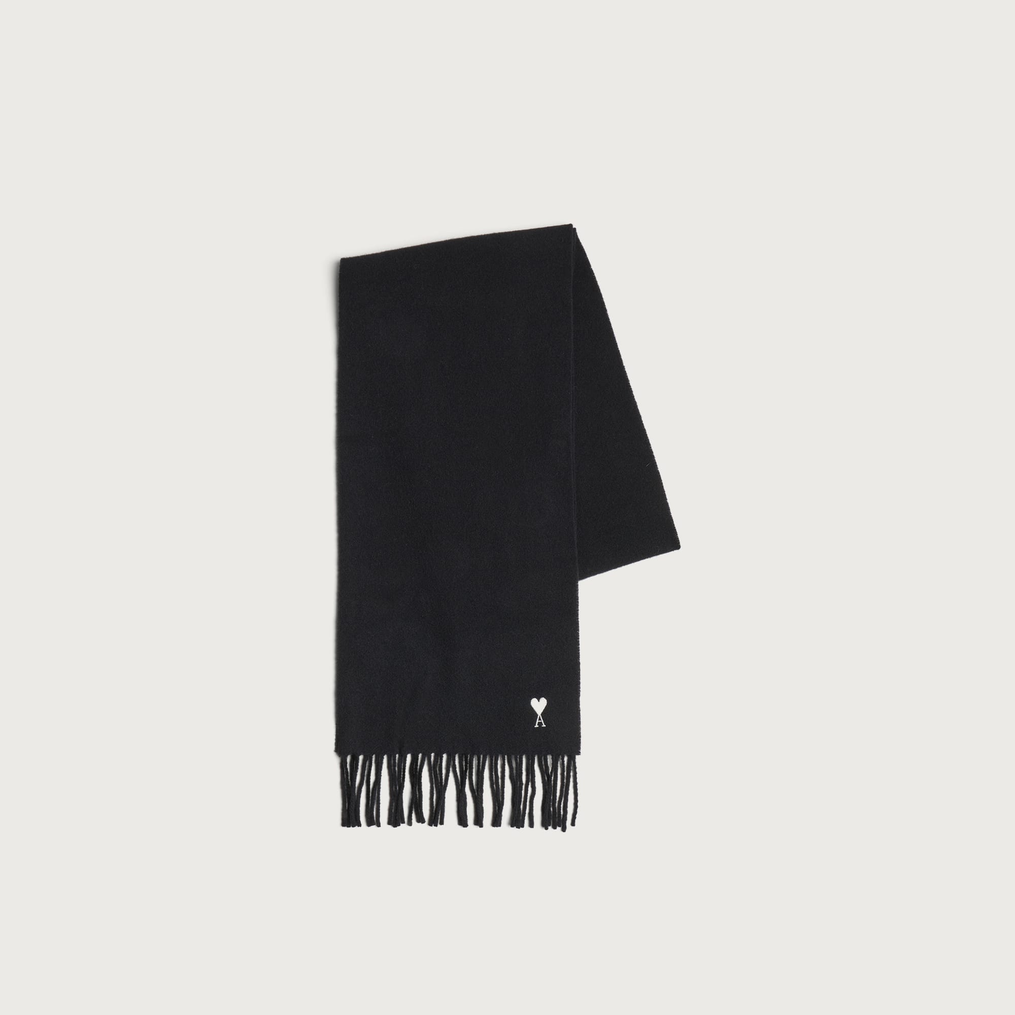 AMI Paris Men's Wool ADC Embroidery Scarf Black