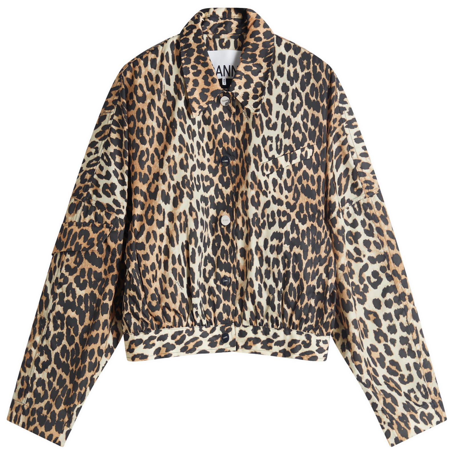 Ganni Women's Leopard Duchesse Nylon Short Jacket