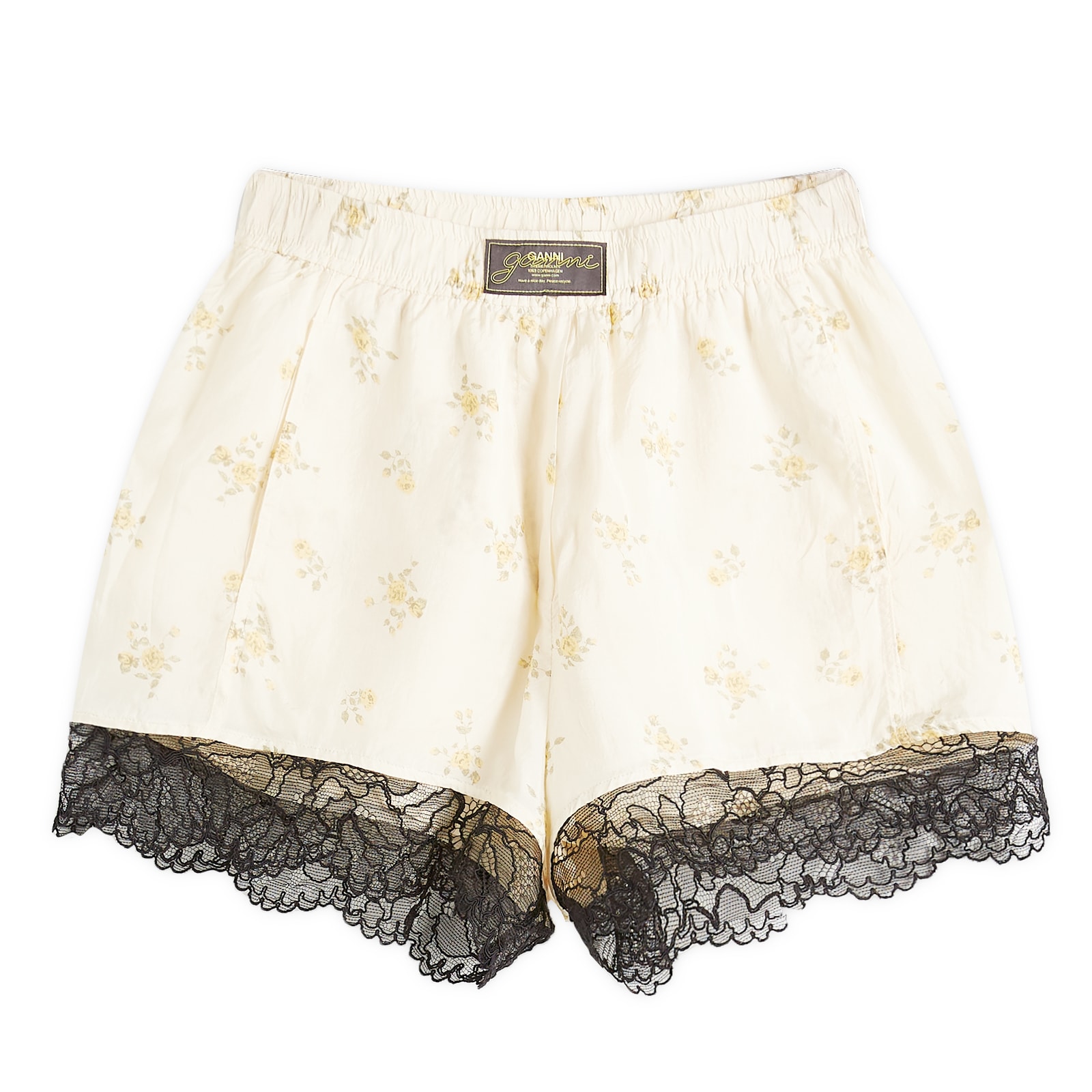 ショートパンツ GANNI Printed Viscose Habotai Elasticated Shorts GANNI Printed Viscose Habotai Elasticated Shorts Antique