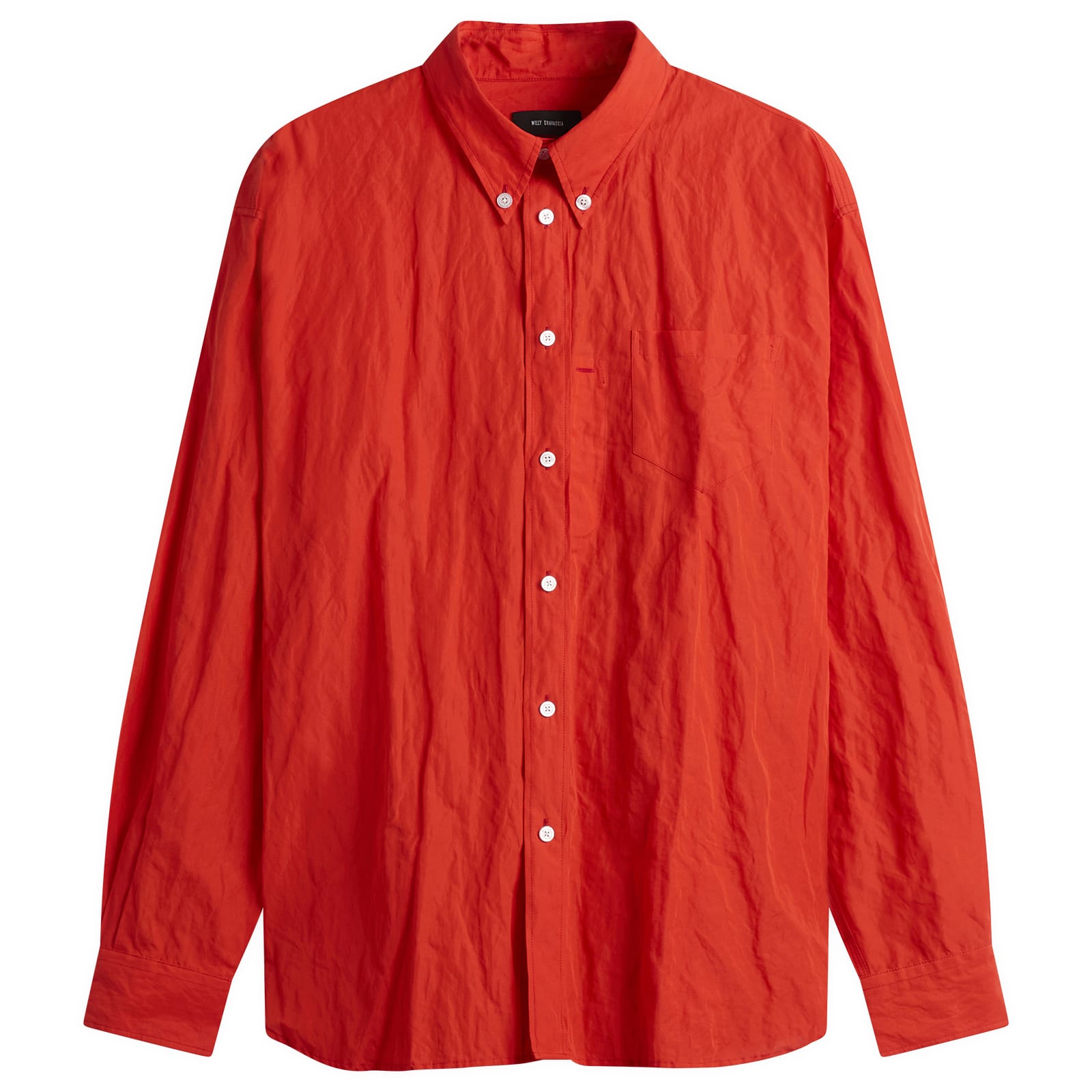 Willy Chavarria — Willy Chavarria Men's Veterano Long Sleeve Shirt in Red Hot, Size Small