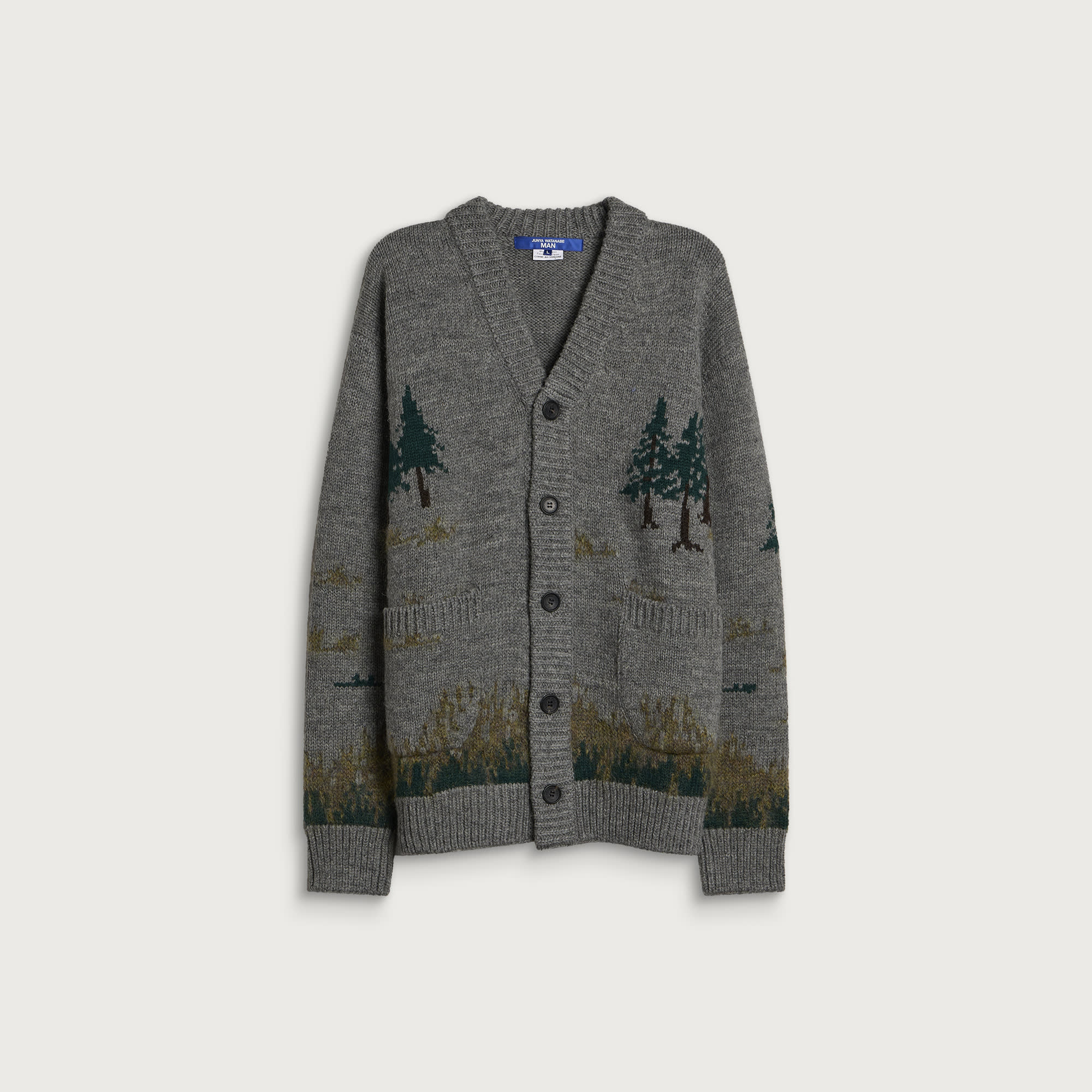 Junya Watanabe MAN Men's Wool Intarsia Cardigan in Top Grey, Size Medium