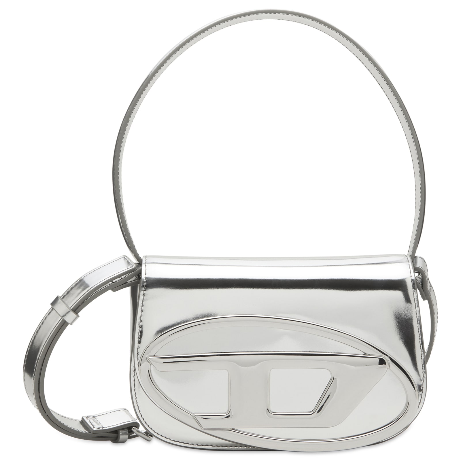 Diesel Women's 1DR Logo Mirror Leather Handbag in Silver 