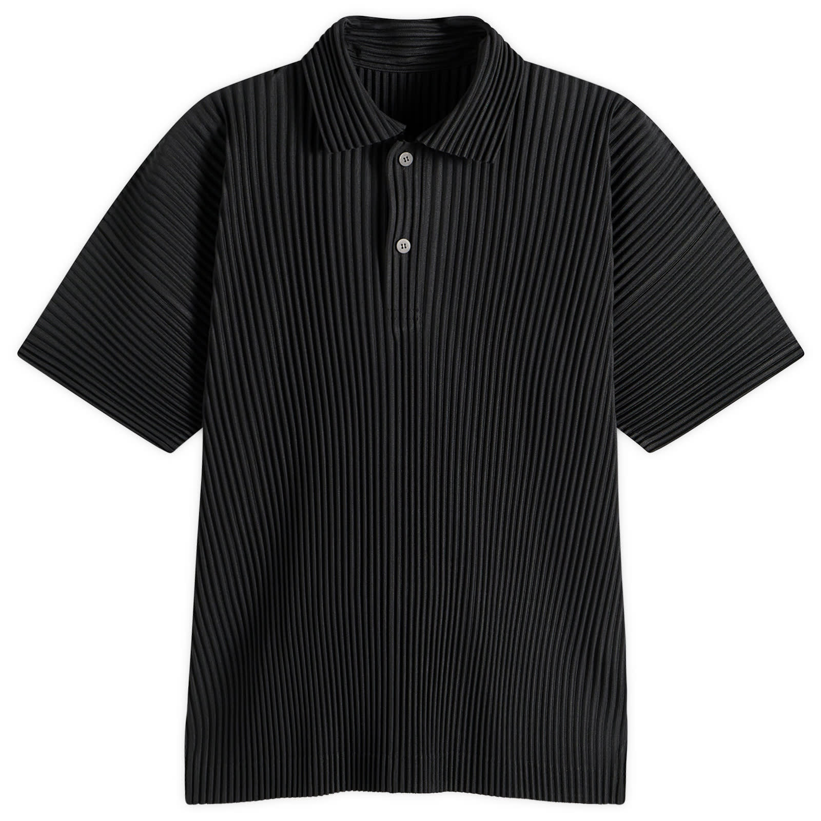 Homme Plissé Issey Miyake Men's Pleat Short Sleeve Shirt in Black, Size 2 