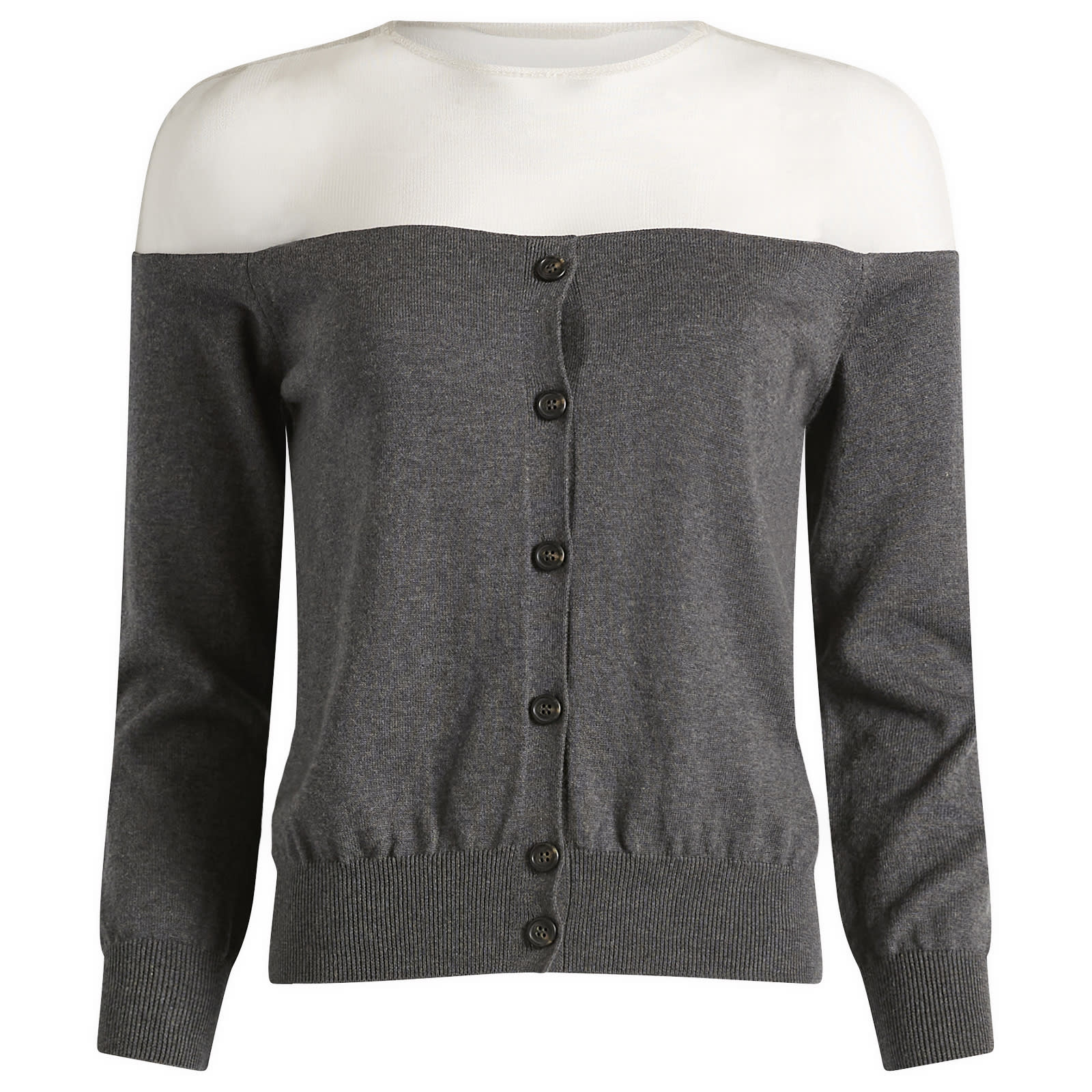 MM6 Maison Margiela Women's Cardigan with Sheer Panel in Dark Grey Melange, Size Medium