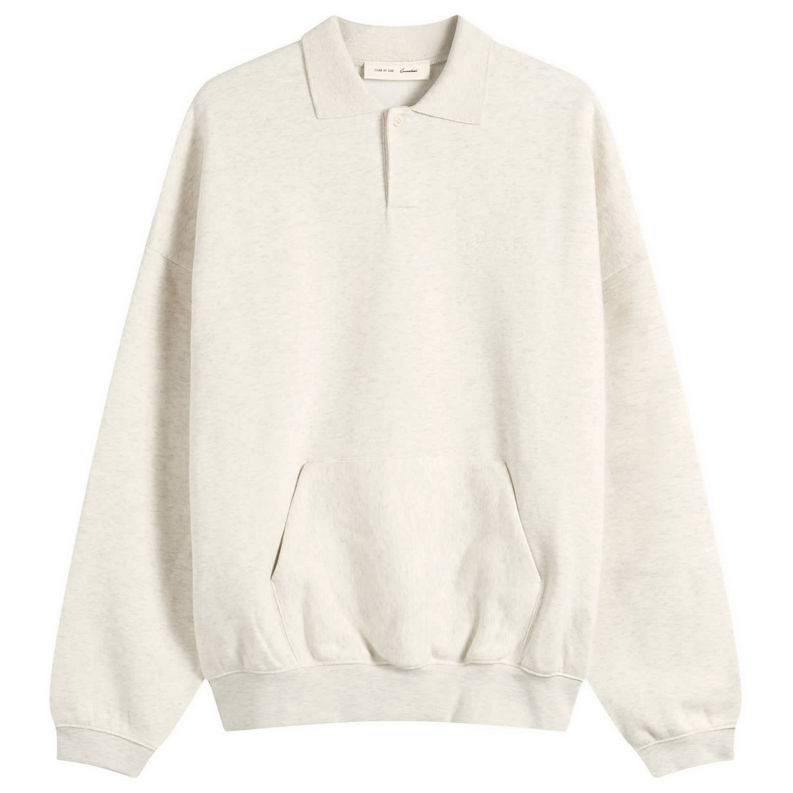 Fear of God ESSENTIALS Men's Signature 90s Polo Sweatshirt Oatmeal Heather
