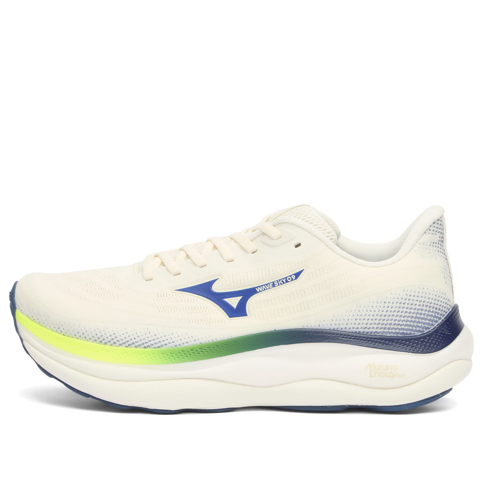 Mizuno Men’s Running Wave Sky 9 Sneaker Snow White/Surf The Web/Lightning Yellow