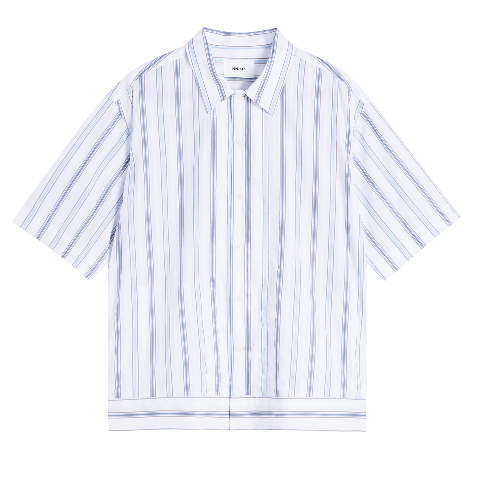 NN07 Men's Reed Boxy Short Sleeve Shirt in Blue Stripe, Size Large 